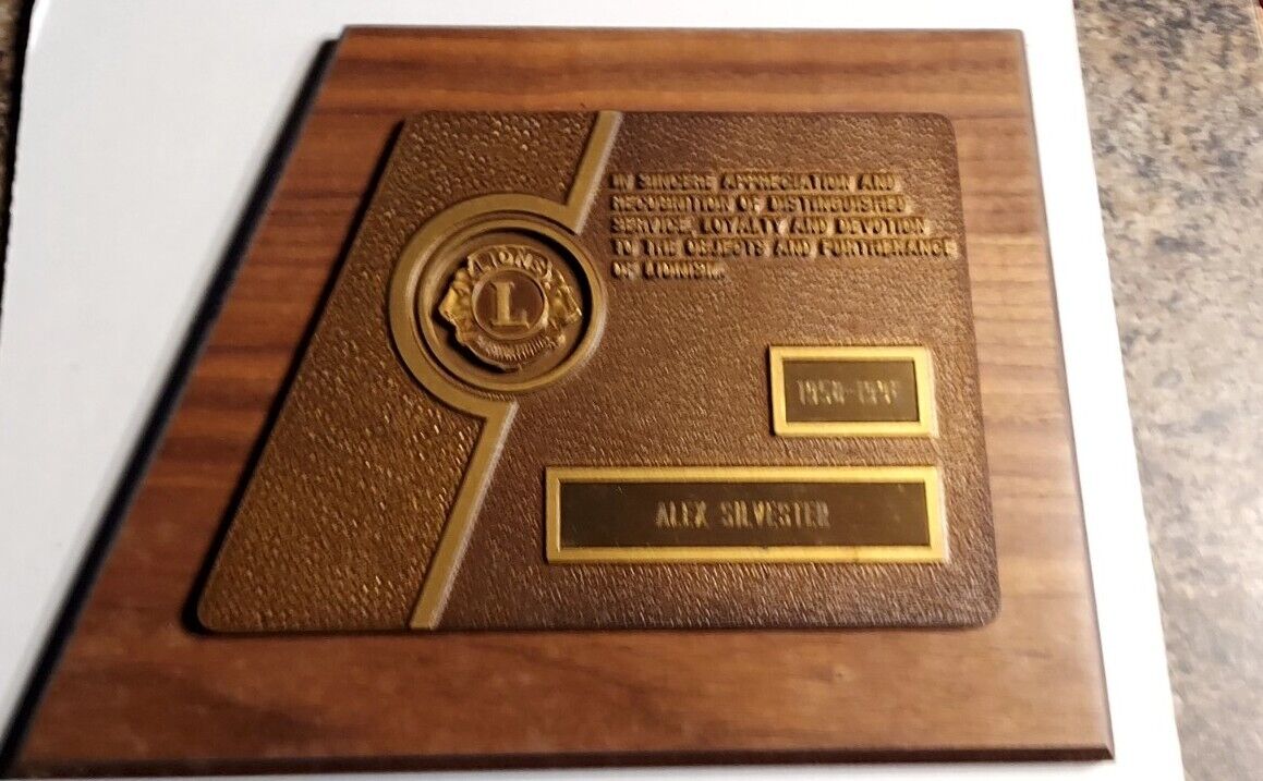 Vintage Illinois Lions Club International Plaque Award 40yr 1950-90 Recognition