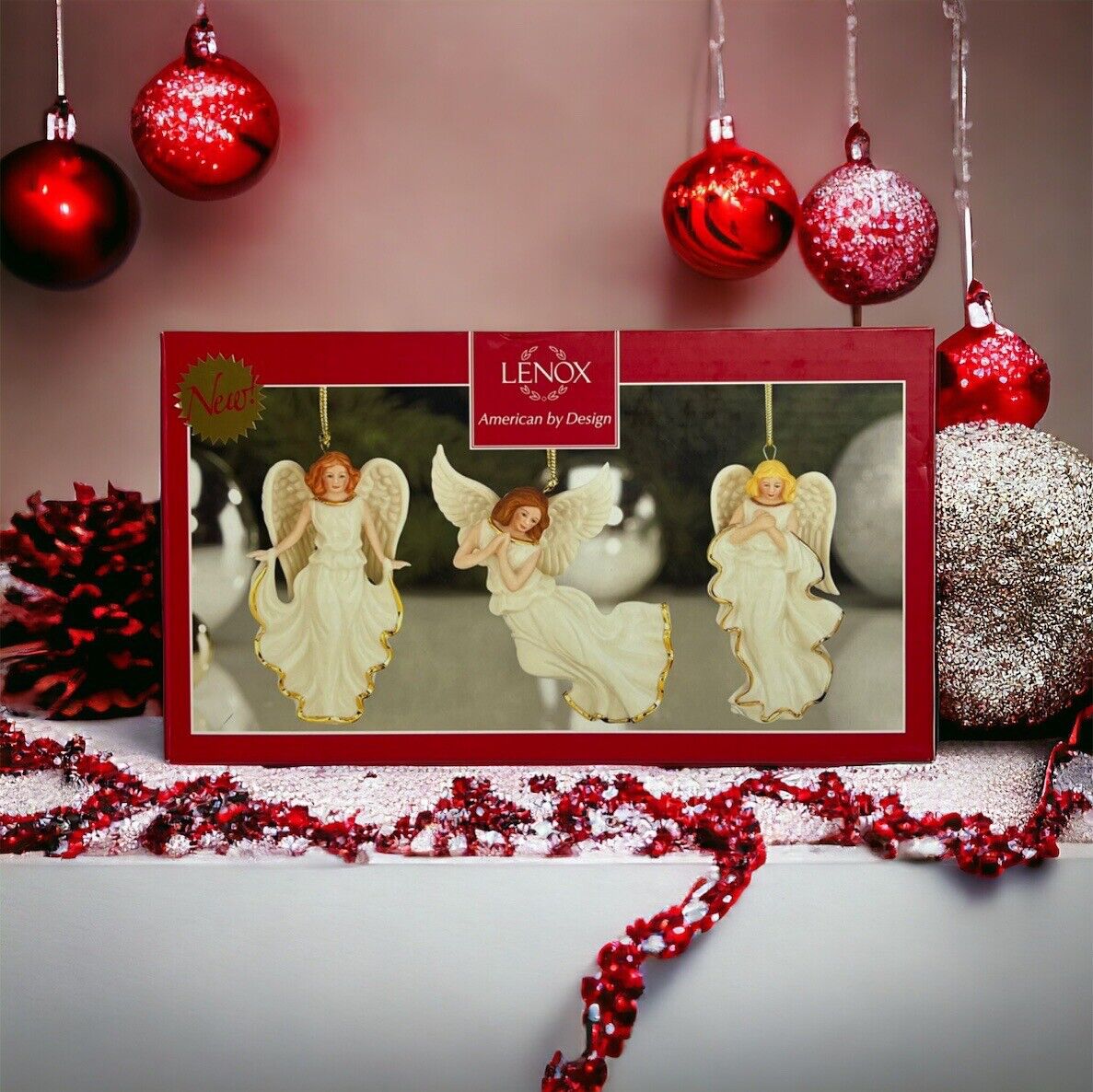 Macy's Lenox Heavenly Angels Set of 3 Ornaments New Box