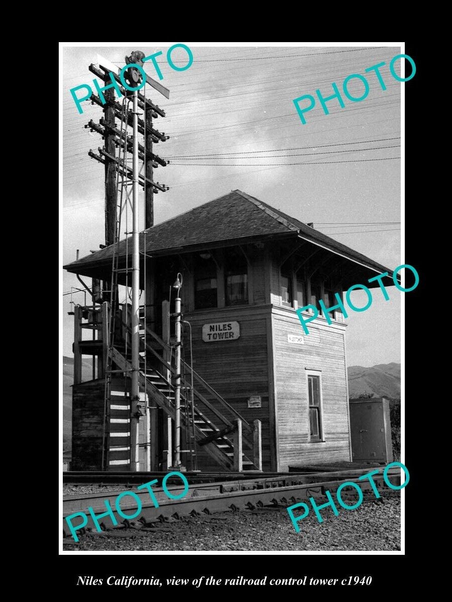 OLD POSTCARD SIZE PHOTO OF NILES CALIFORNIA THE RAILROAD CONTROL TOWER c1940