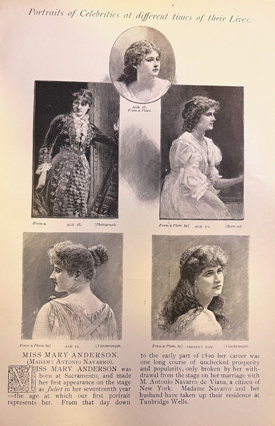 1891 Actress Mary Anderson Madame Antonio Navarro