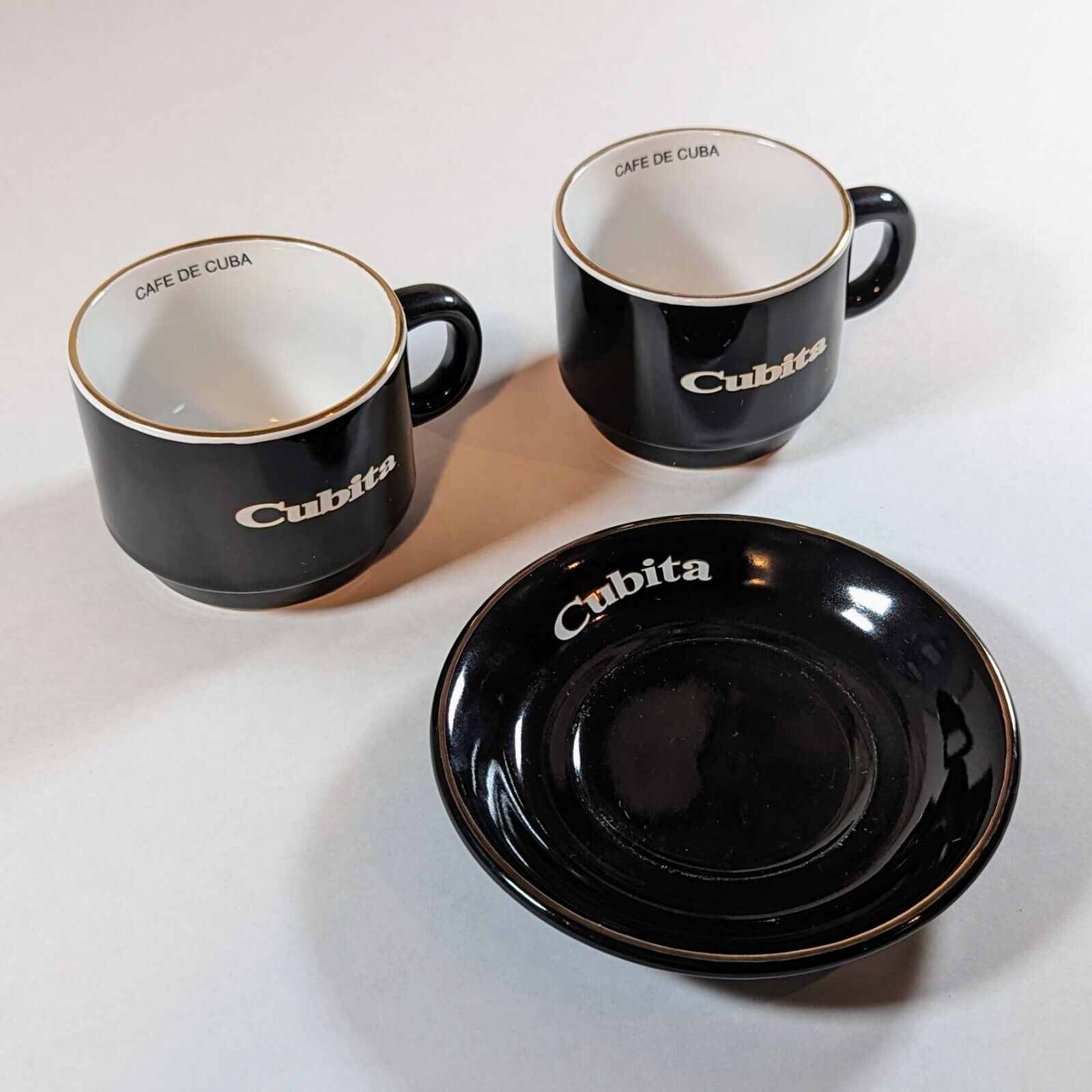 Cubita Cafe de Cuba Espresso Coffee Ceramic 2 Cups and 1 Saucer (Lot of 3)