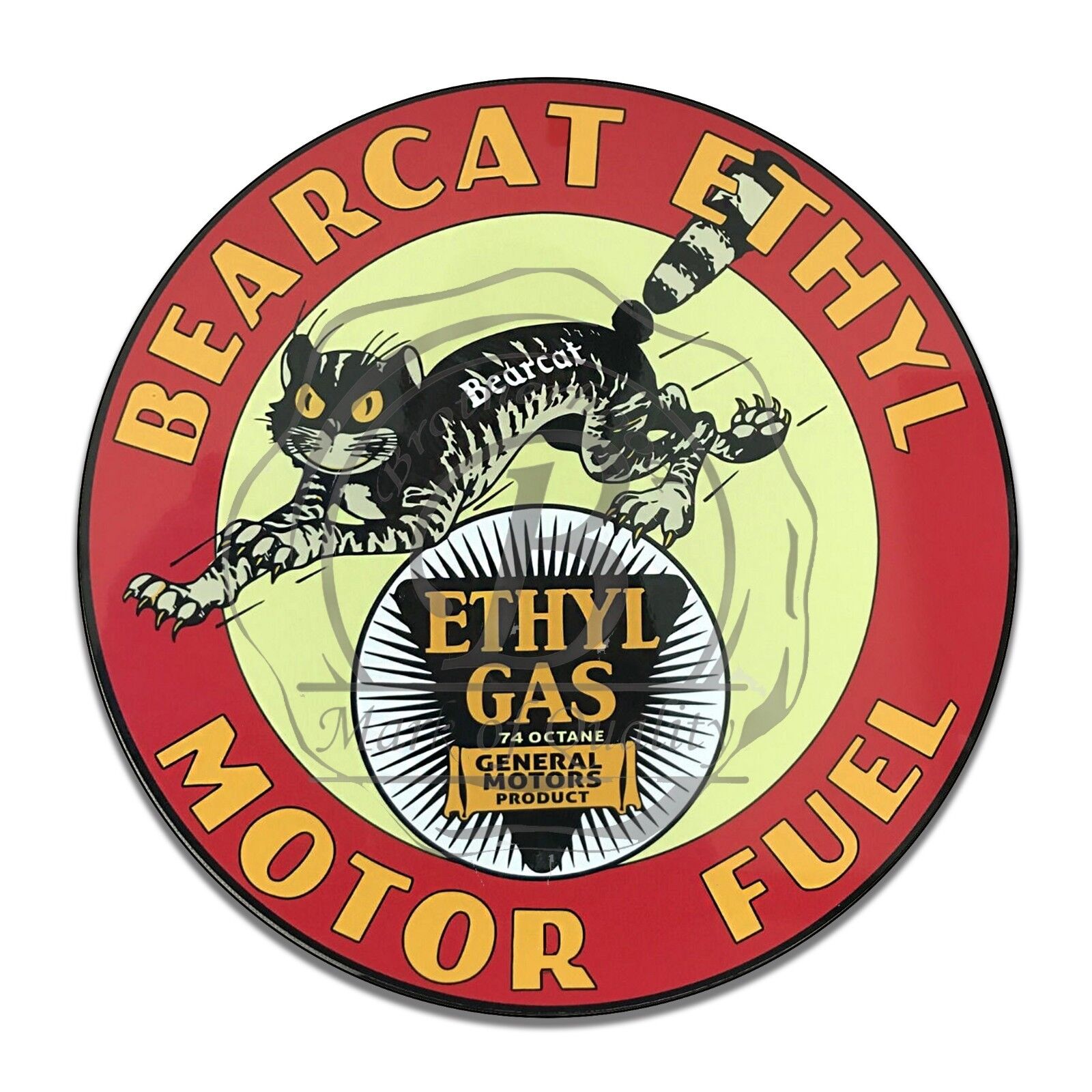 Bearcat Ethyl Motor Fuel General Motors Product Reproduction Round Aluminum Sign