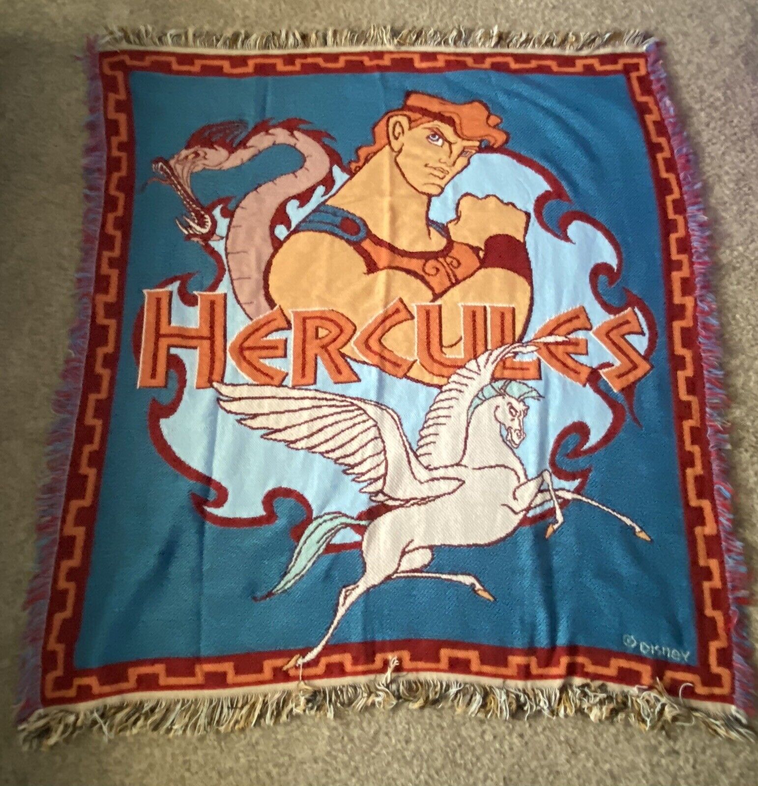 Beacon Disney Hercules Tapestry Woven Fringe Throw Blanket Balloon Hadas Pegasus
