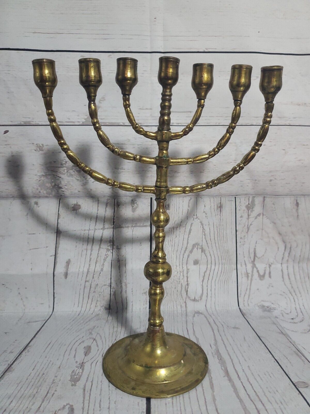 Antique Brass Rotating Menorah Chanukah Hanukkah 7 Arm 