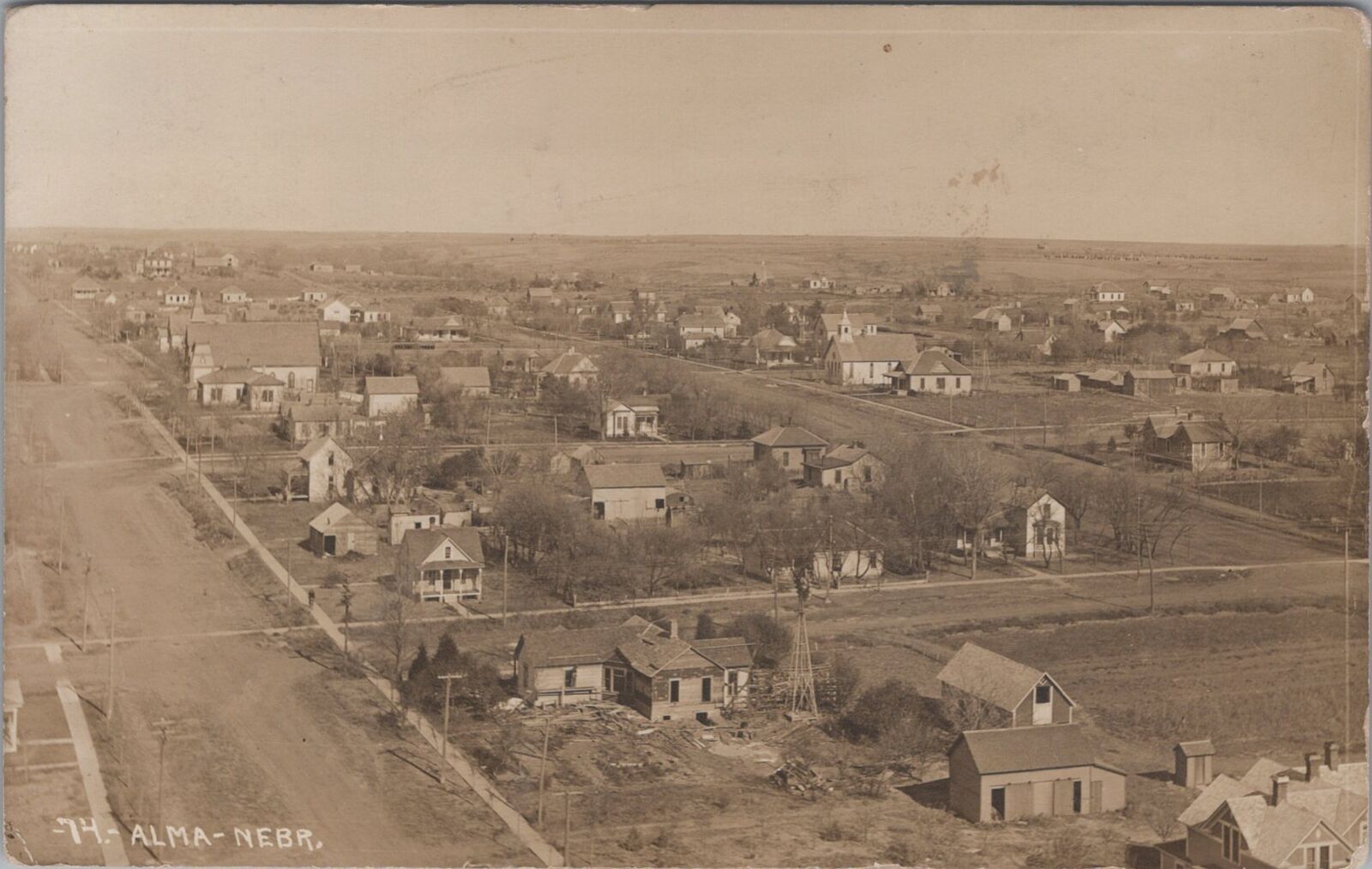 Alma Nebraska, Birds Eye View 1912, RPPC Photo Postcard