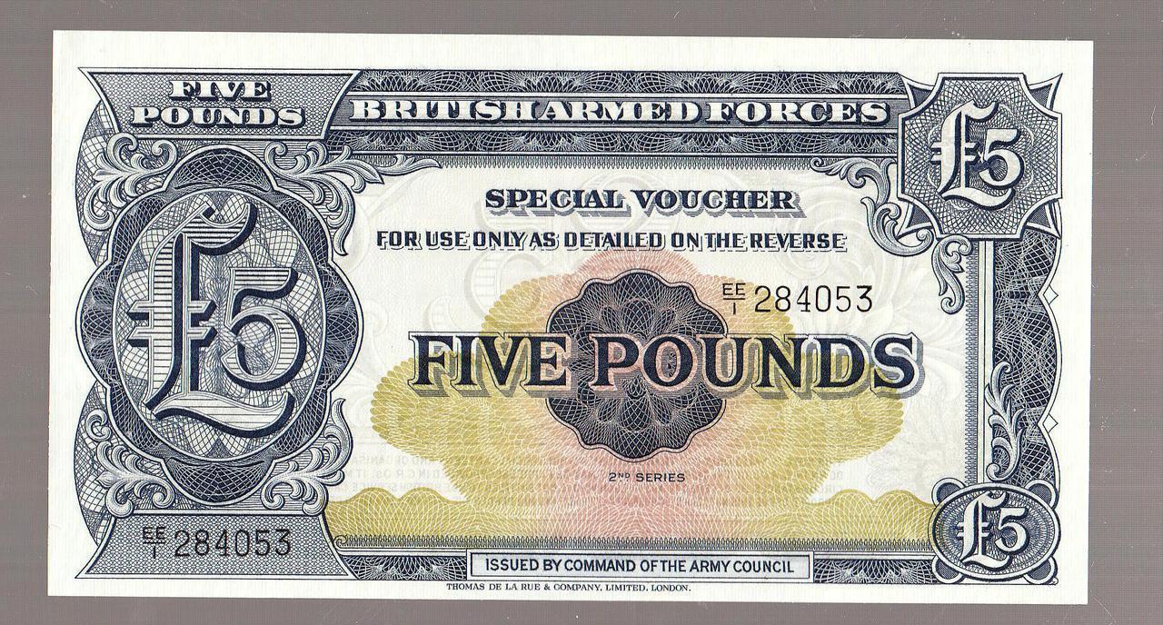 British Armed Forces currency Paper Money 5 Pounds 1948 series XF Uncirculated