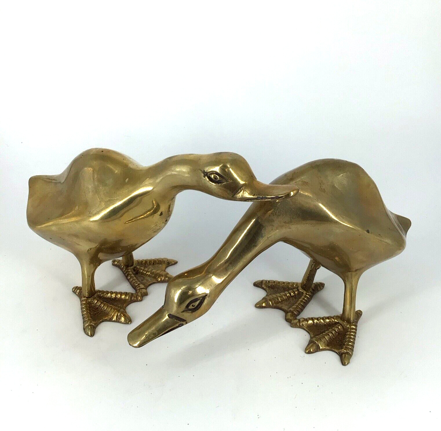 Solid Brass Standing Ducks Figurine set of 2 KOREA 7” long