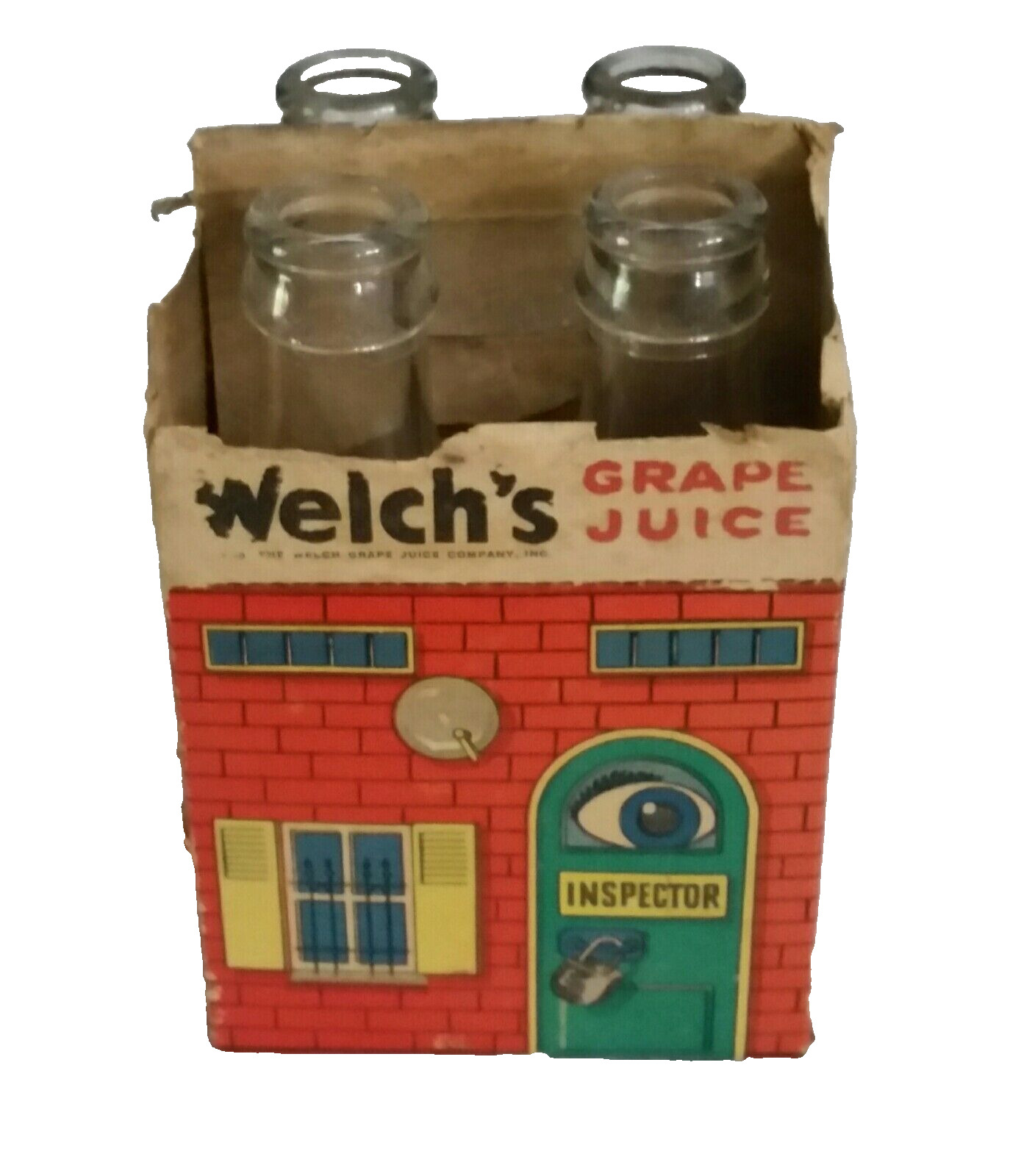 Vintage 1953 Welch's Grape Juice Howdy Doody Inspector 4 Bottles & Carrier