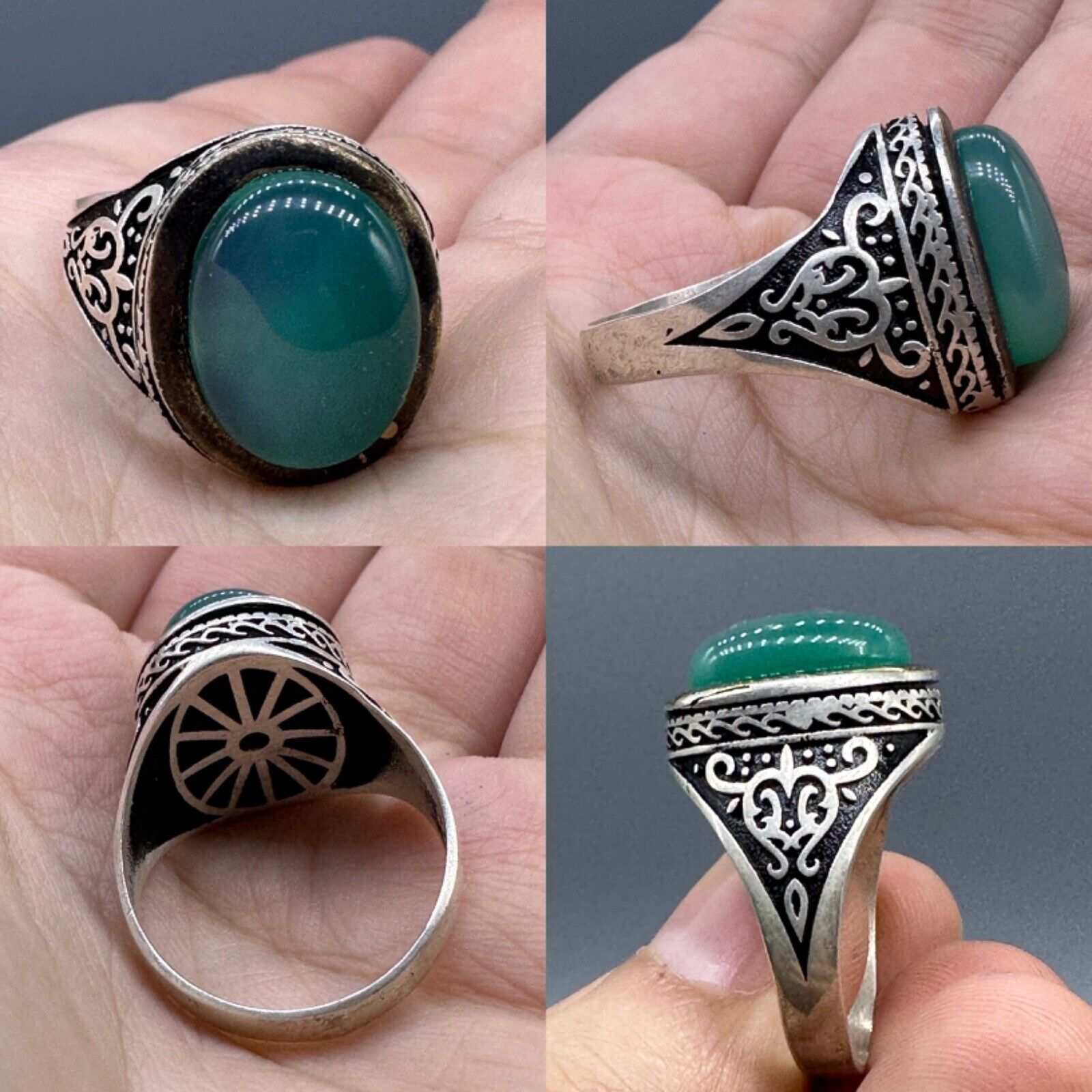 Stunning Rare Ancient Roman Style Solid Silver Jade Ring