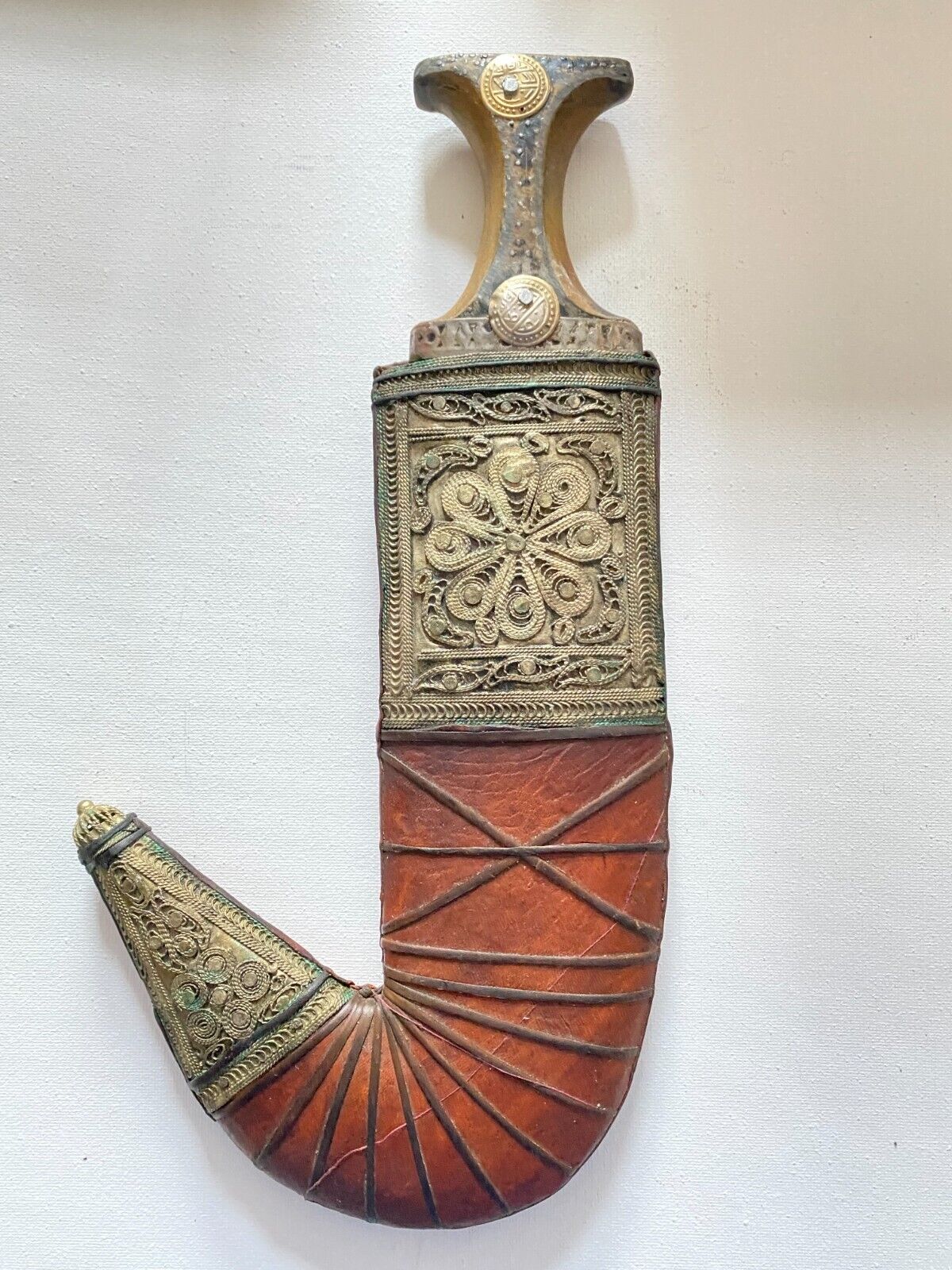 Jambiya Dagger Knife Khanjar Vintage Yemenite Omani Arabic Silver Filigree J6.