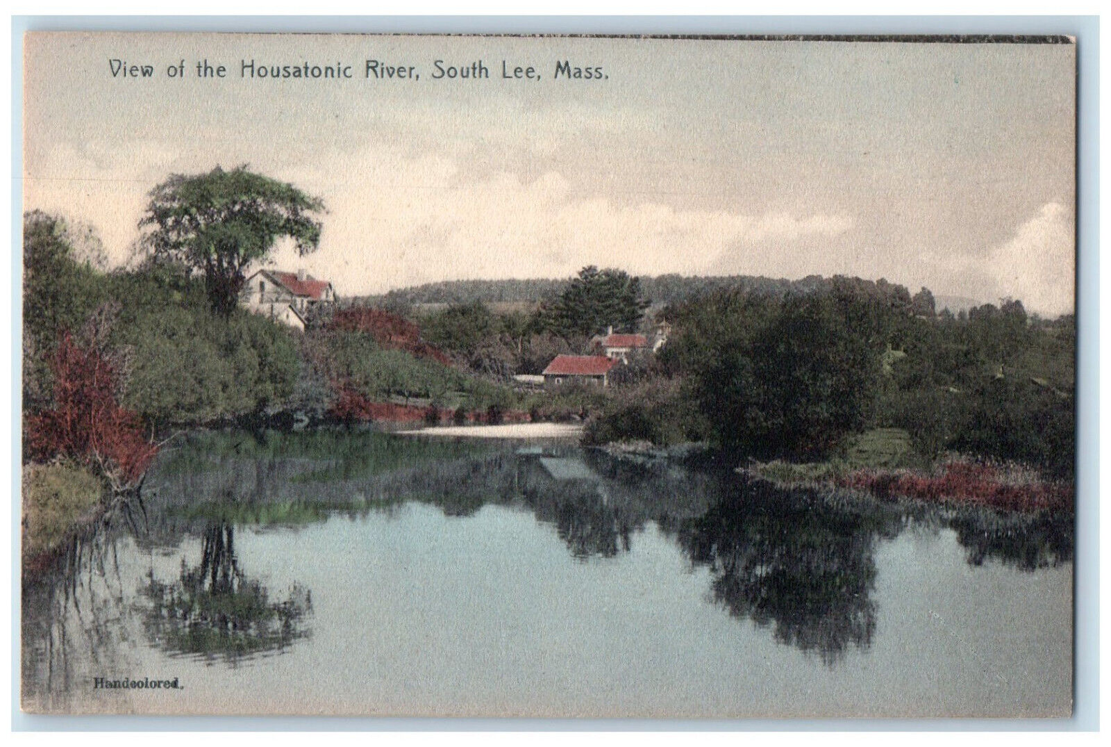View Of Housatonic River South Lee MA Vintage Hand Colored Rotograph Postcard