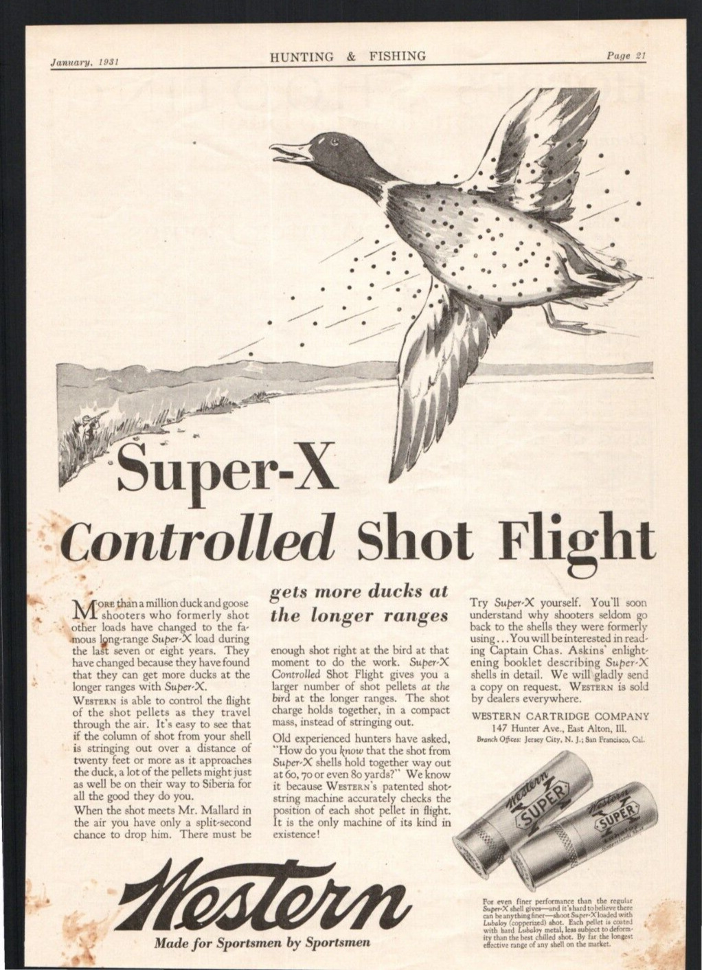 1931 Vintage Old Print Ad Western Super X Shotgun Shell Benjamin Air Rifle Hoppe