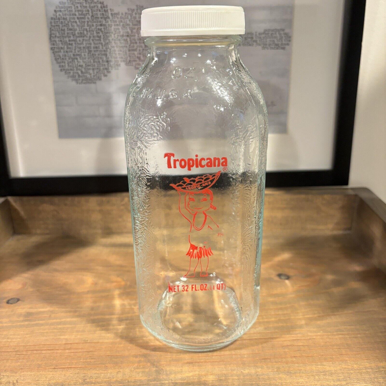 VTG Tropicana Orange Juice Glass Beverage Bottle Jar Container 32 oz Hula Girl 