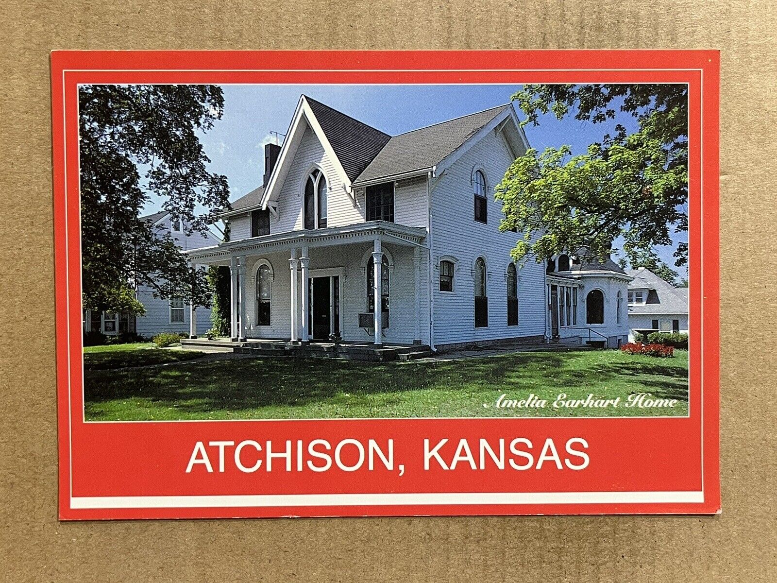 Postcard Atchison KS Kansas Aviator Amelia Earhart Home Birthplace Vintage PC
