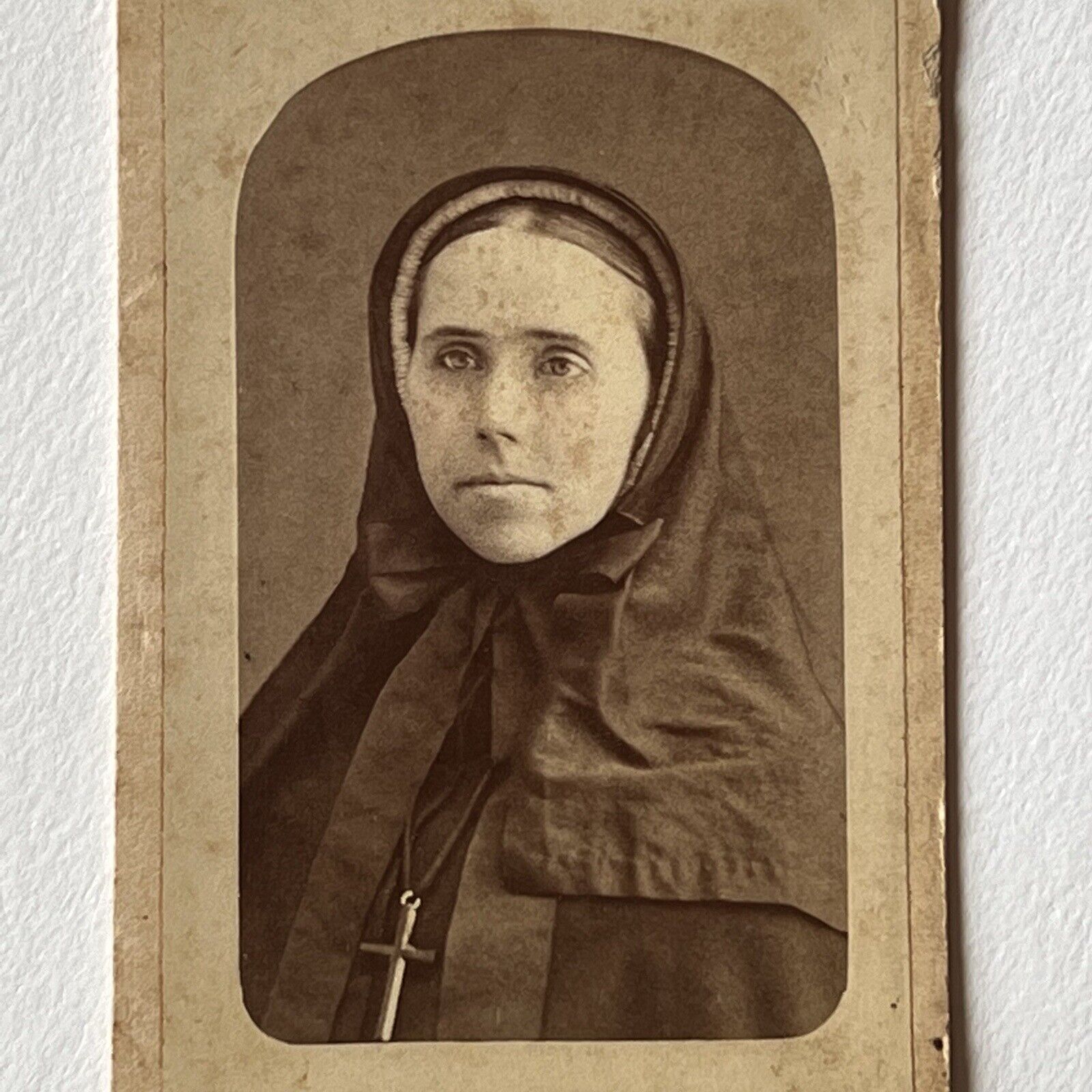 Antique CDV Photograph Beautiful Young Woman Catholic Nun Cross Wilmington NC