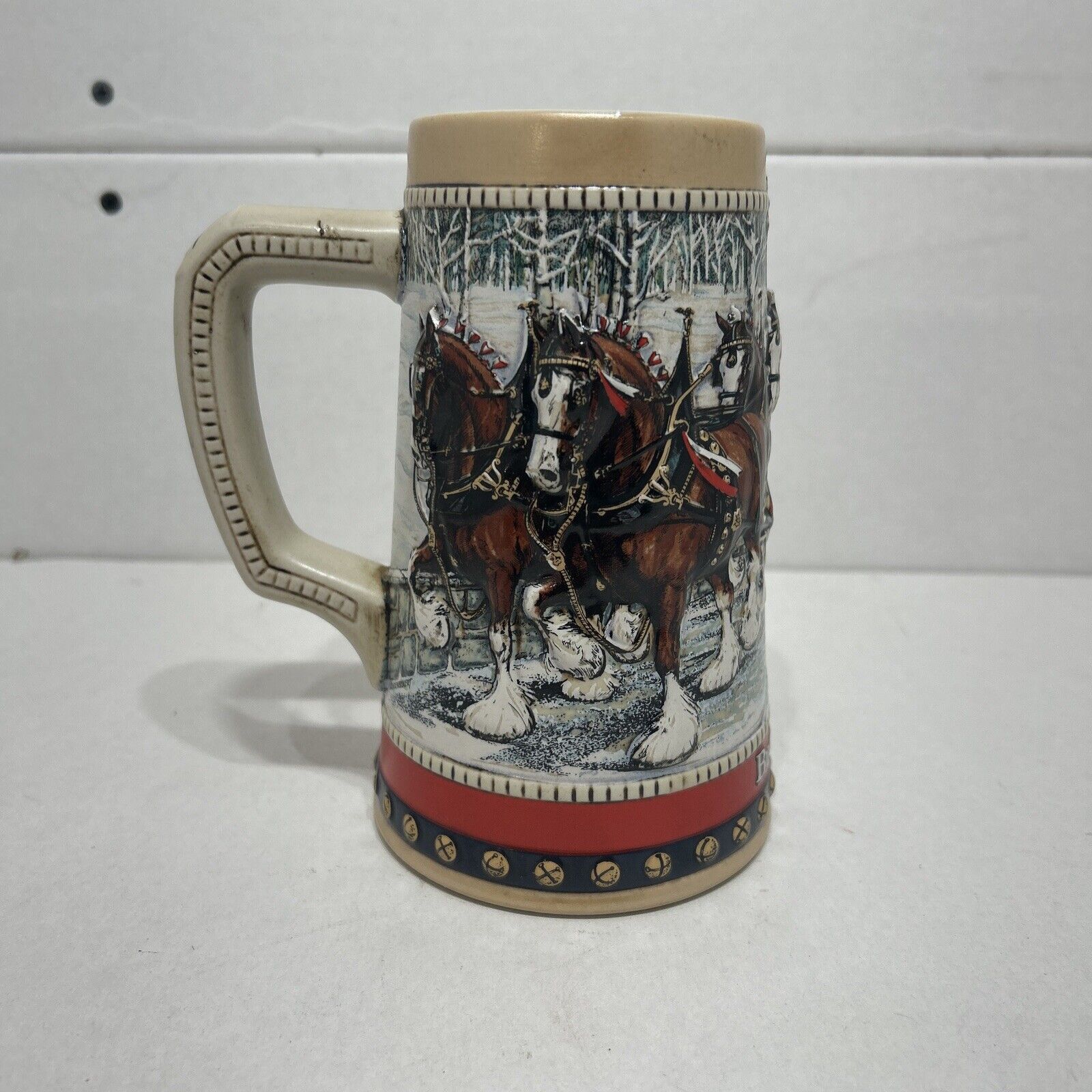 Vintage 1988  Anheuser Busch  Budweiser Christmas Beer Stein- Clydesdales Mug
