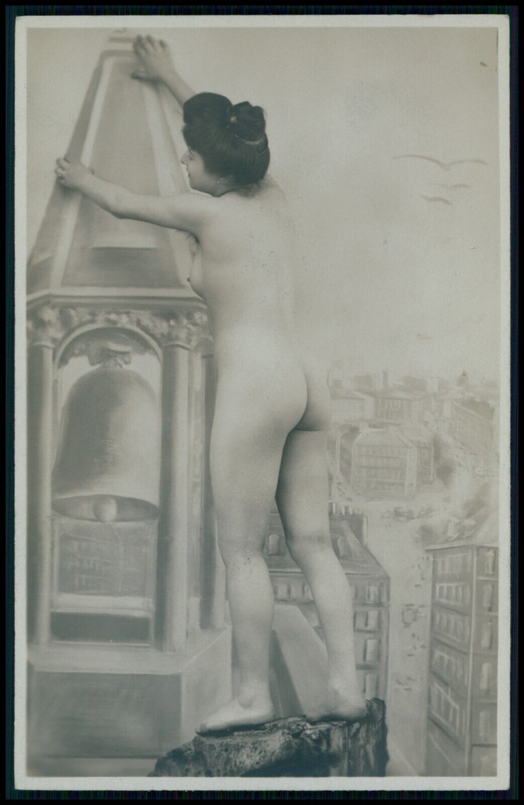 aa French nude woman cathedral gargoyle original old early 1900s photo postcard