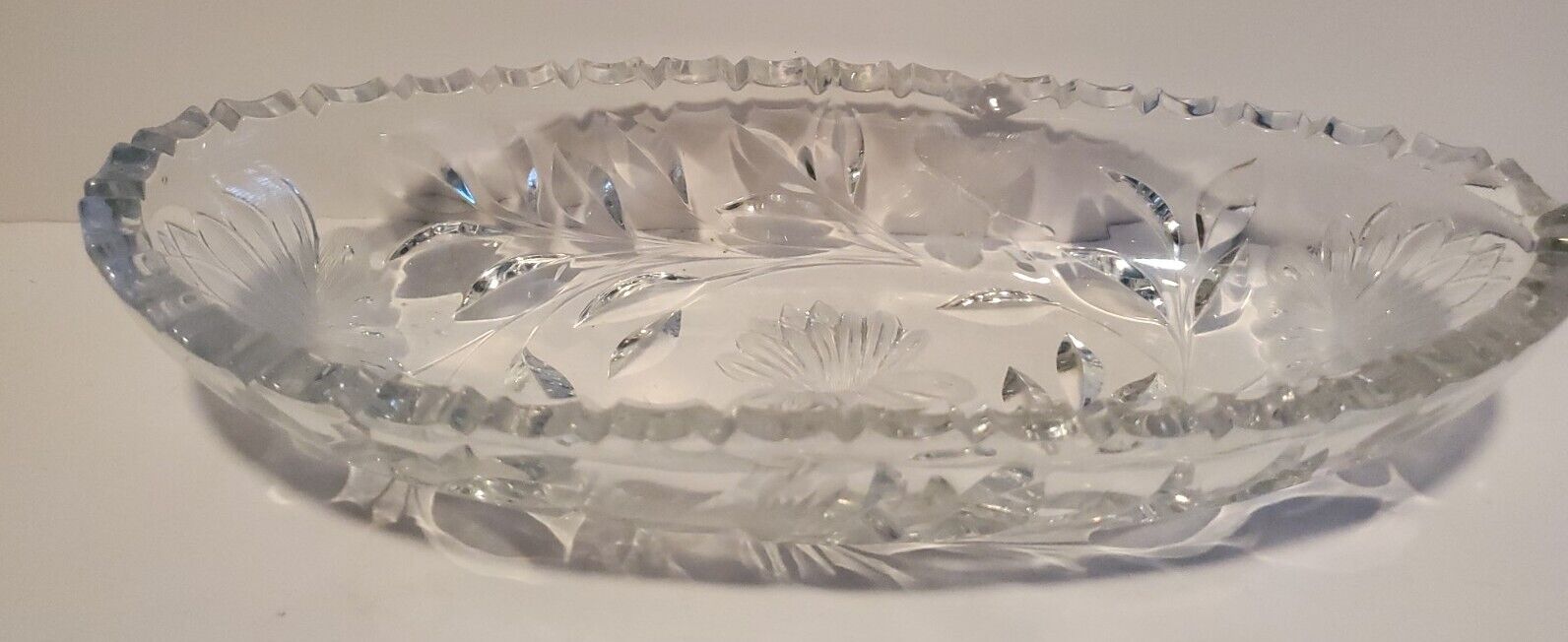 Antique/Vintage Etched/Cut Glass Dish, Floral, Bird, Butterfly 11\