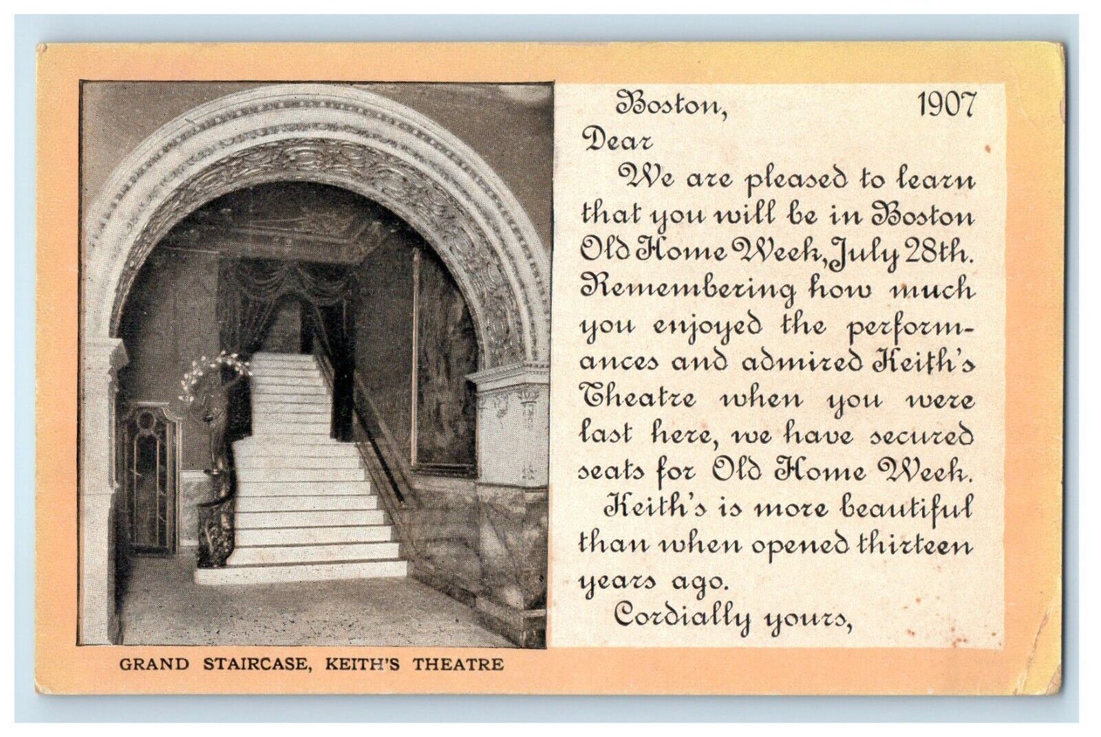 c1905 Grand Staircase Keith's Theater Boston Massachusetts MA Antique Postcard