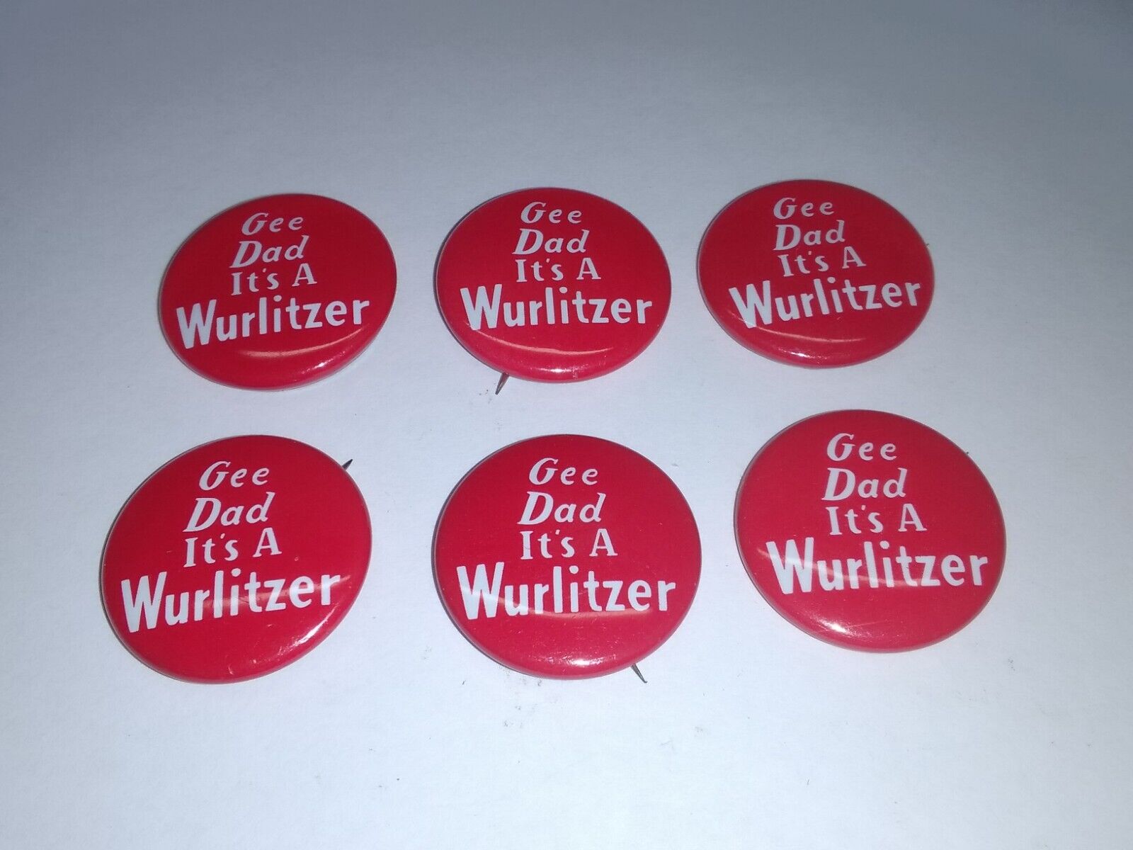 Vintage 1930\'s Gee Dad It’s A Wurlitzer Jukebox Metal Pin Button Lot Of 6 