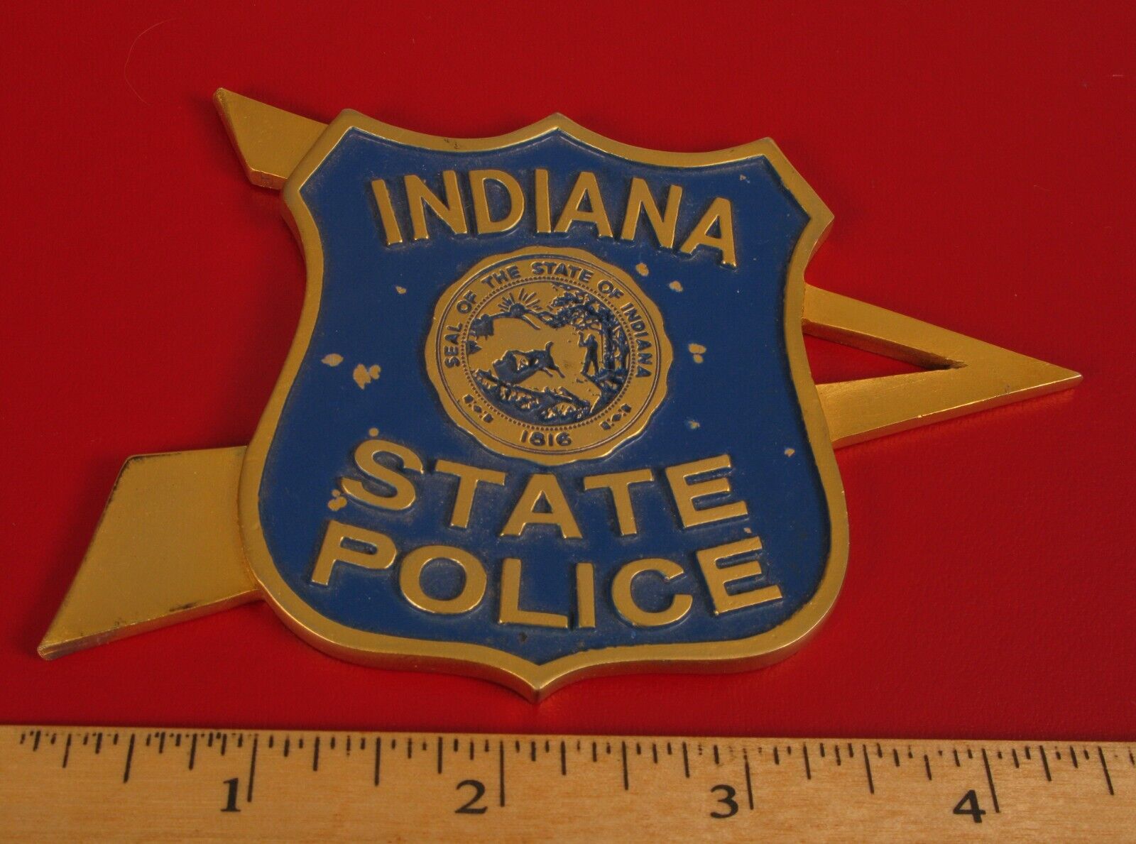 VINTAGE OBSOLETE INDIANA STATE TROOPER POLICE BADGE PAPER WEIGHT 