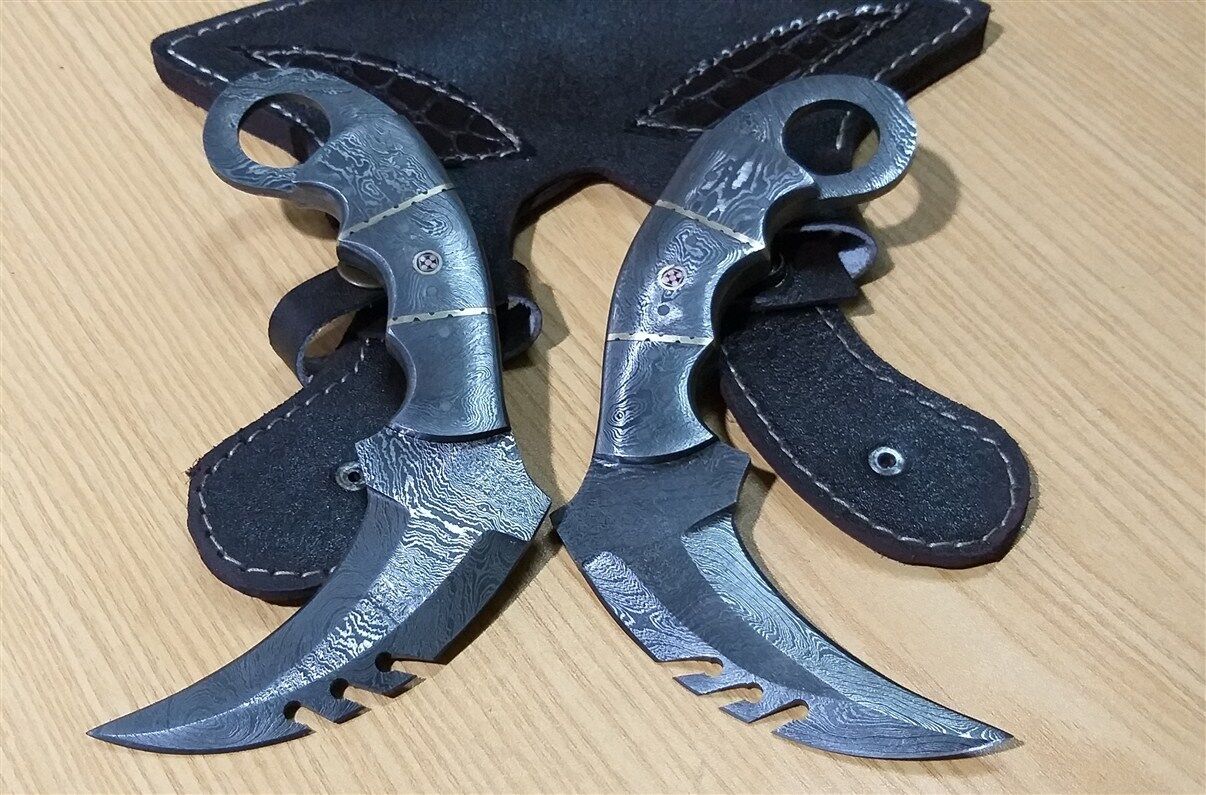 Custom Handmade Knife King's Damascus steel Lethal Karambit pair