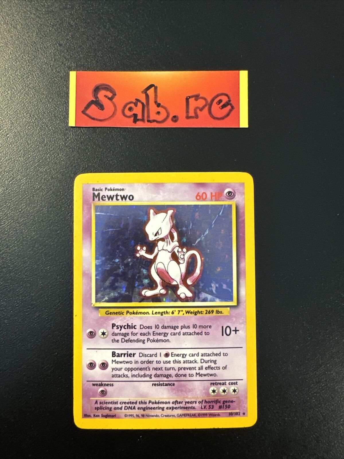 LP Condition Mewtwo Holo Rare Base Set 10/102 Pokémon Card