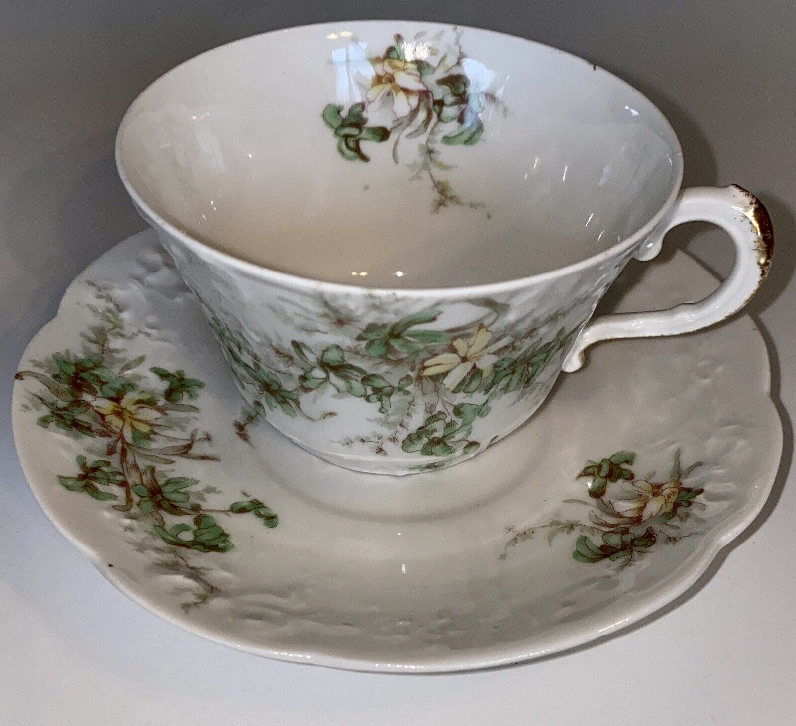 Limoges Society Alluaud Floral Lilly Teacup & Saucer - 1805-1814 ANTIQUE