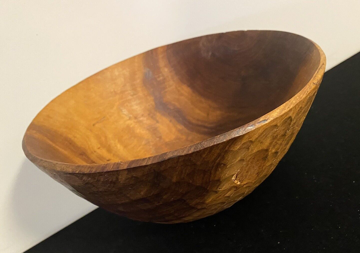 Vintage Hand Carved Wood Fruit Bowl Asymmetrical Shape