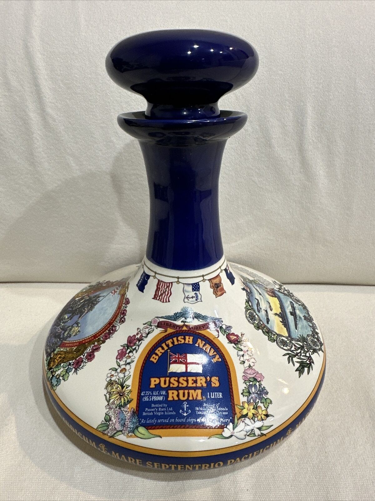 Vintage British Navy Pusser\'s Rum 1 Liter Hand Cast Porcelain Decanter 1L