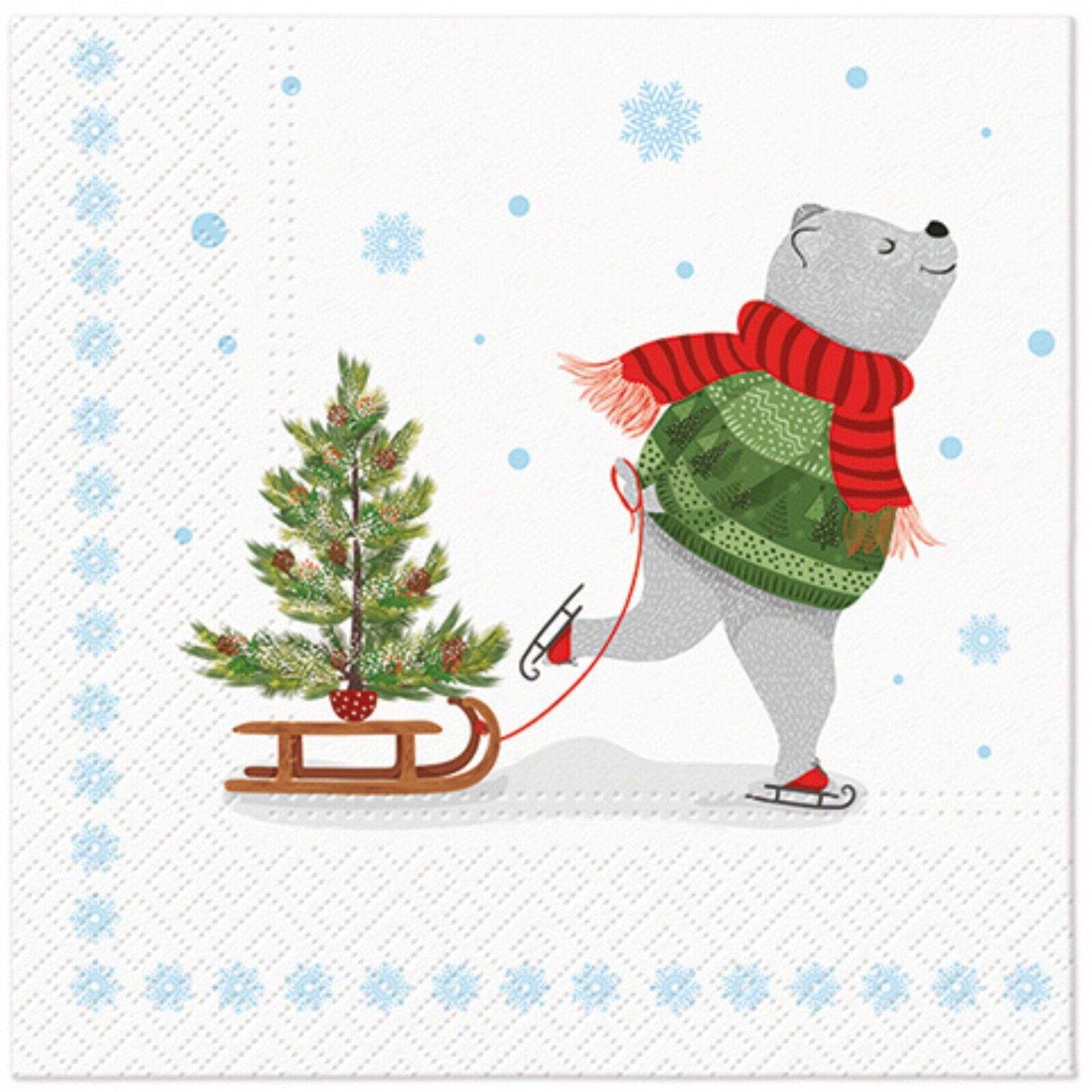 (2) Christmas Decoupage Paper Napkins Bear Animal Winter Luncheon Napkin - TWO