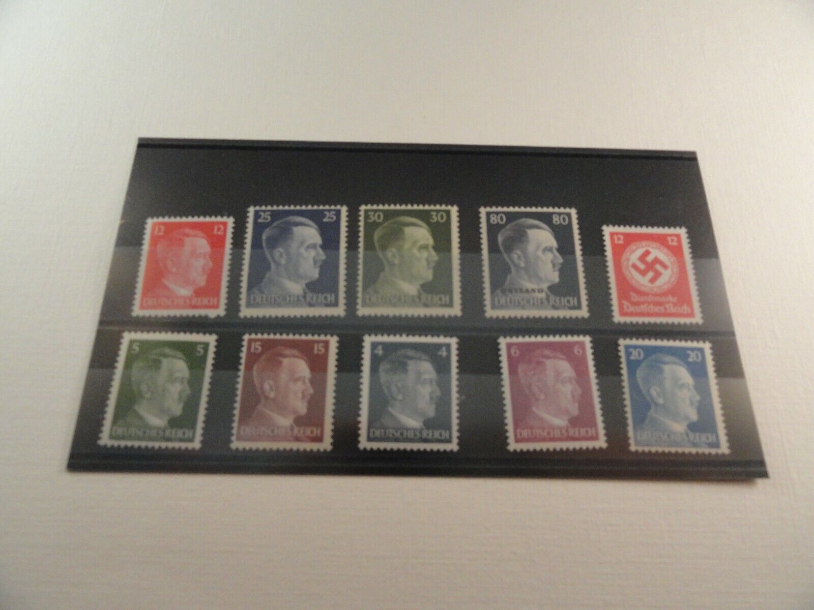TEN Different World War 2  WW2 German HITLER HEAD & Swastika Stamps