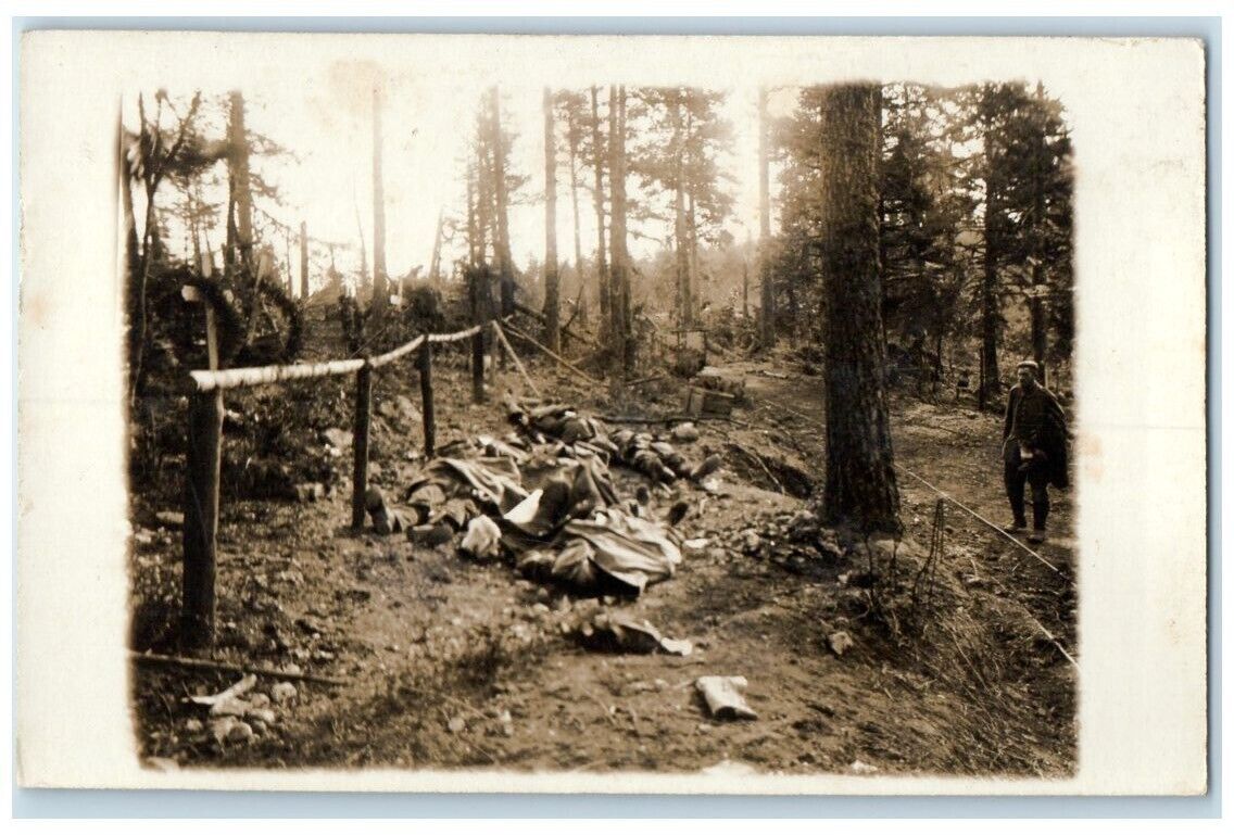 c1914-1918 WWI German Soldiers After Battle Scene War RPPC Photo Postcard