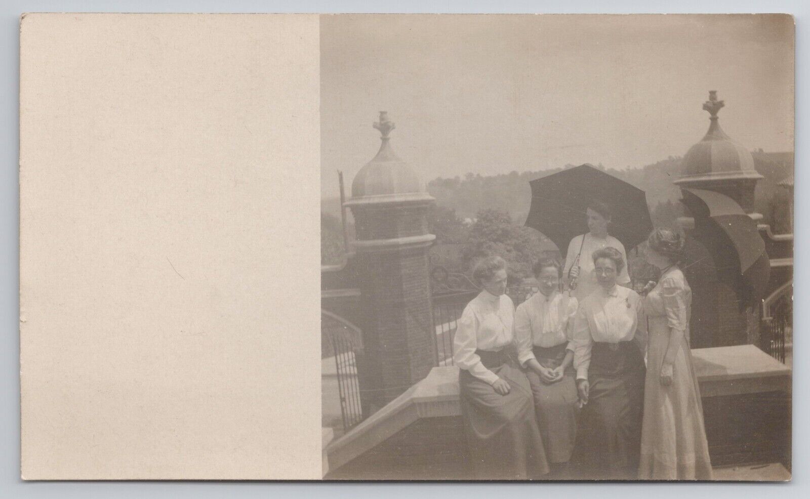 1904-20s Postcard Women Sitting On Bench Umbrellas Rppc Real Photo