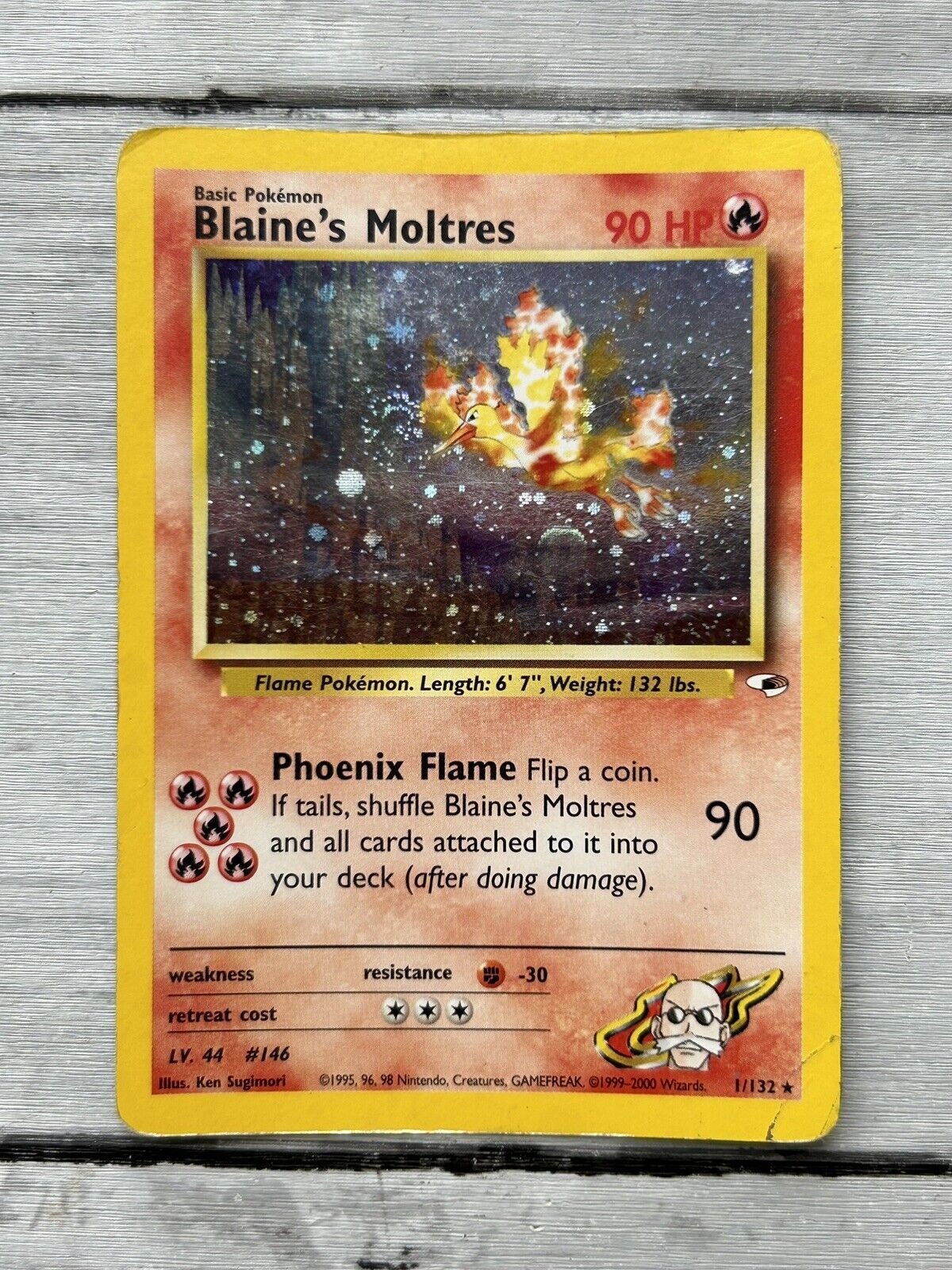 Blaines Moltres - 1/132 - Gym Heroes - Holi Rare - Pokémon Card TCG - WOTC