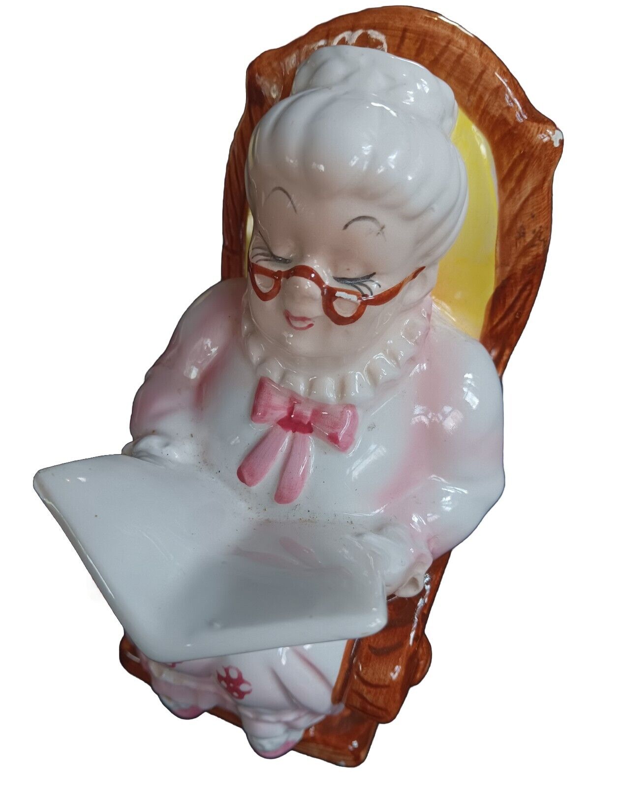 Vintage 1960\'s Retirement Fund Lefton Pottery Coin Bank Grandma in Rocking Chair