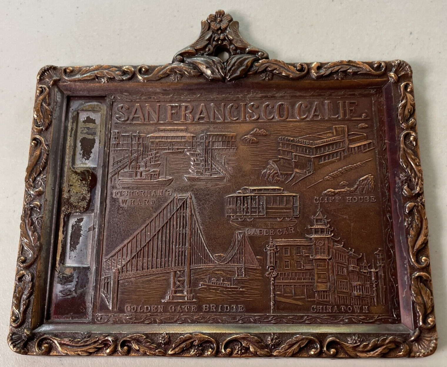 SAN FRANCISCO CALIF Vintage Metal Wall Plaque Golden Gate Bridge, Cable Car, Etc