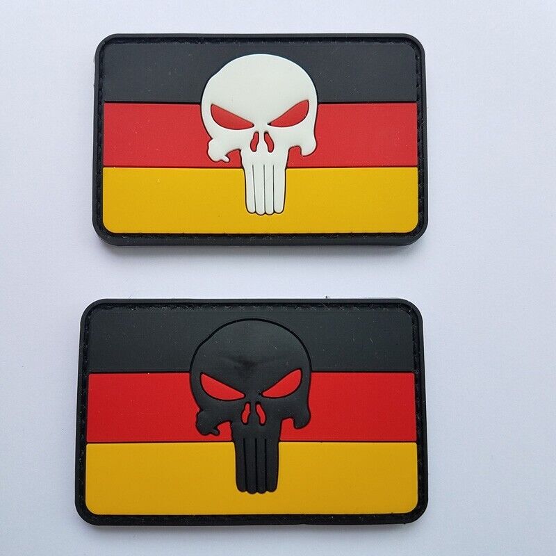 2Pcs 3D Pvc Germany Skull German Country Flag Rubber Hook&Loop Patch Badge Dark