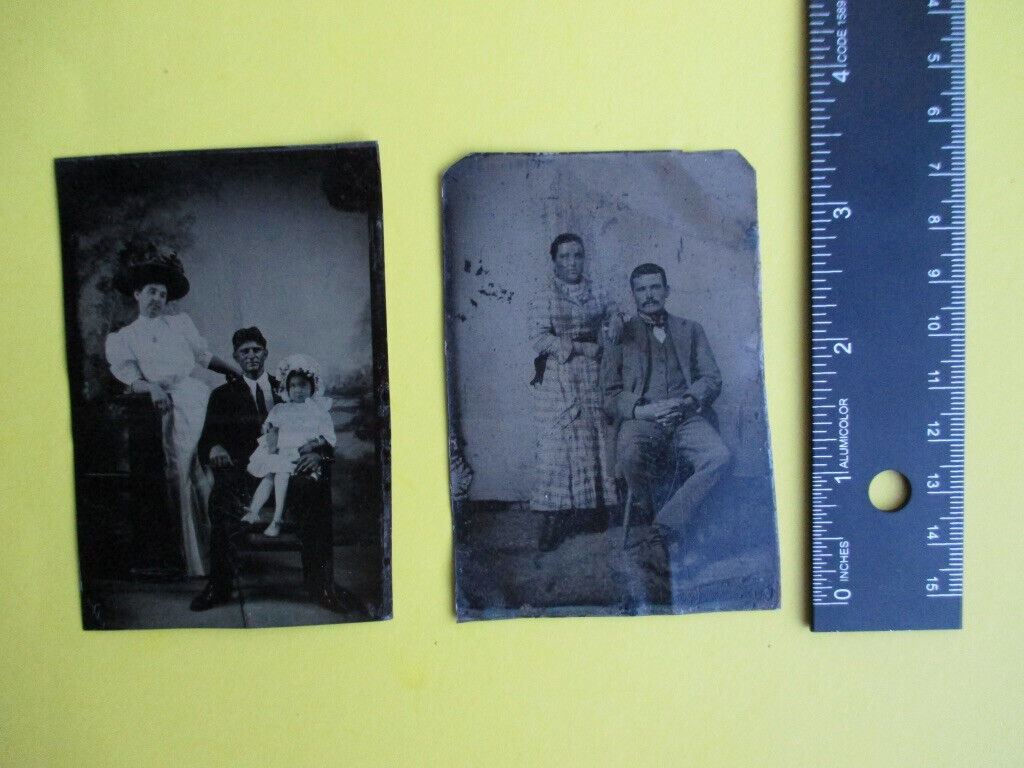 2 Antique 'Tintype' Family Photos - Made of Tin