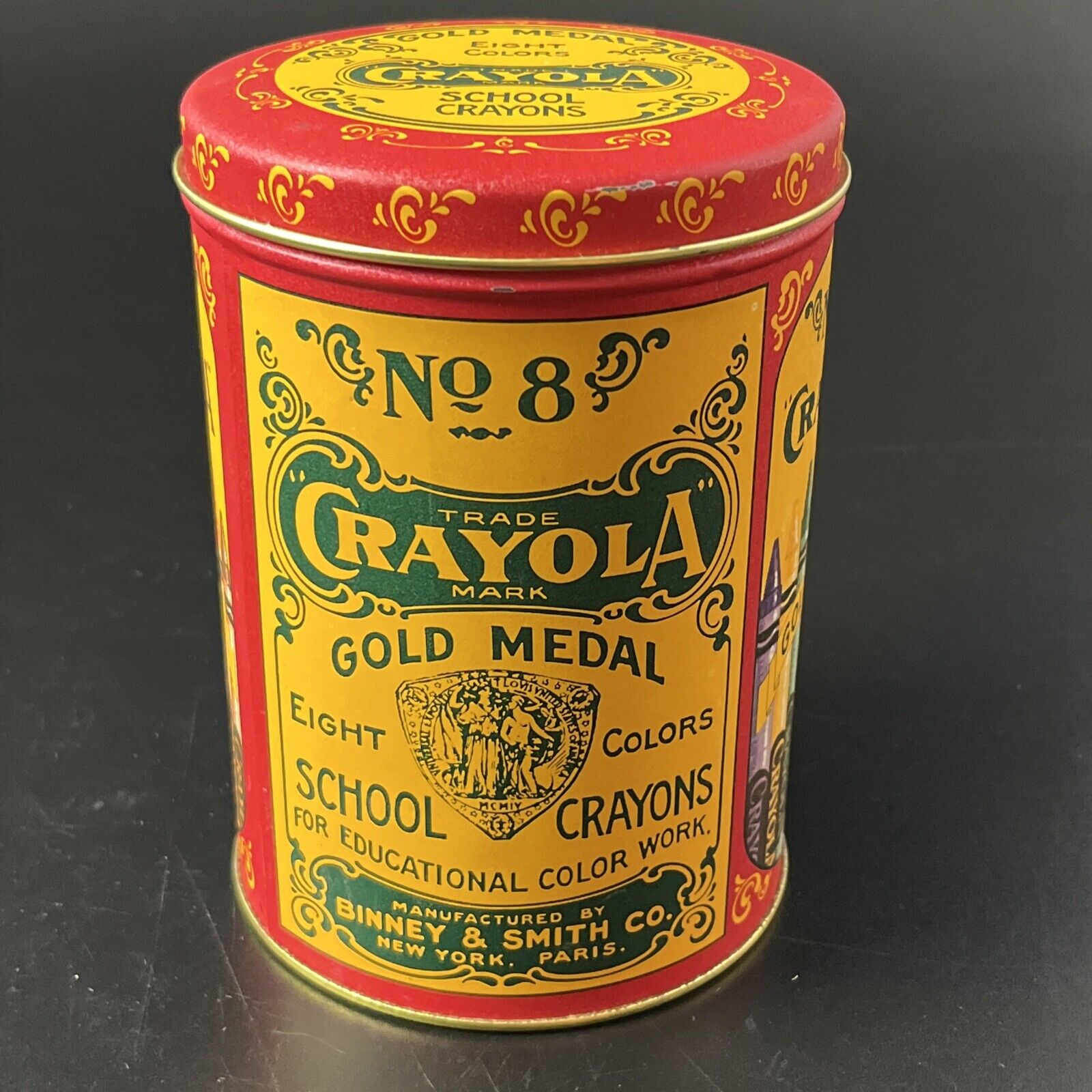 Vintage 1982 Replica 1903 Crayola Gold Metal Crayon Tin Can Binney & Smith inc