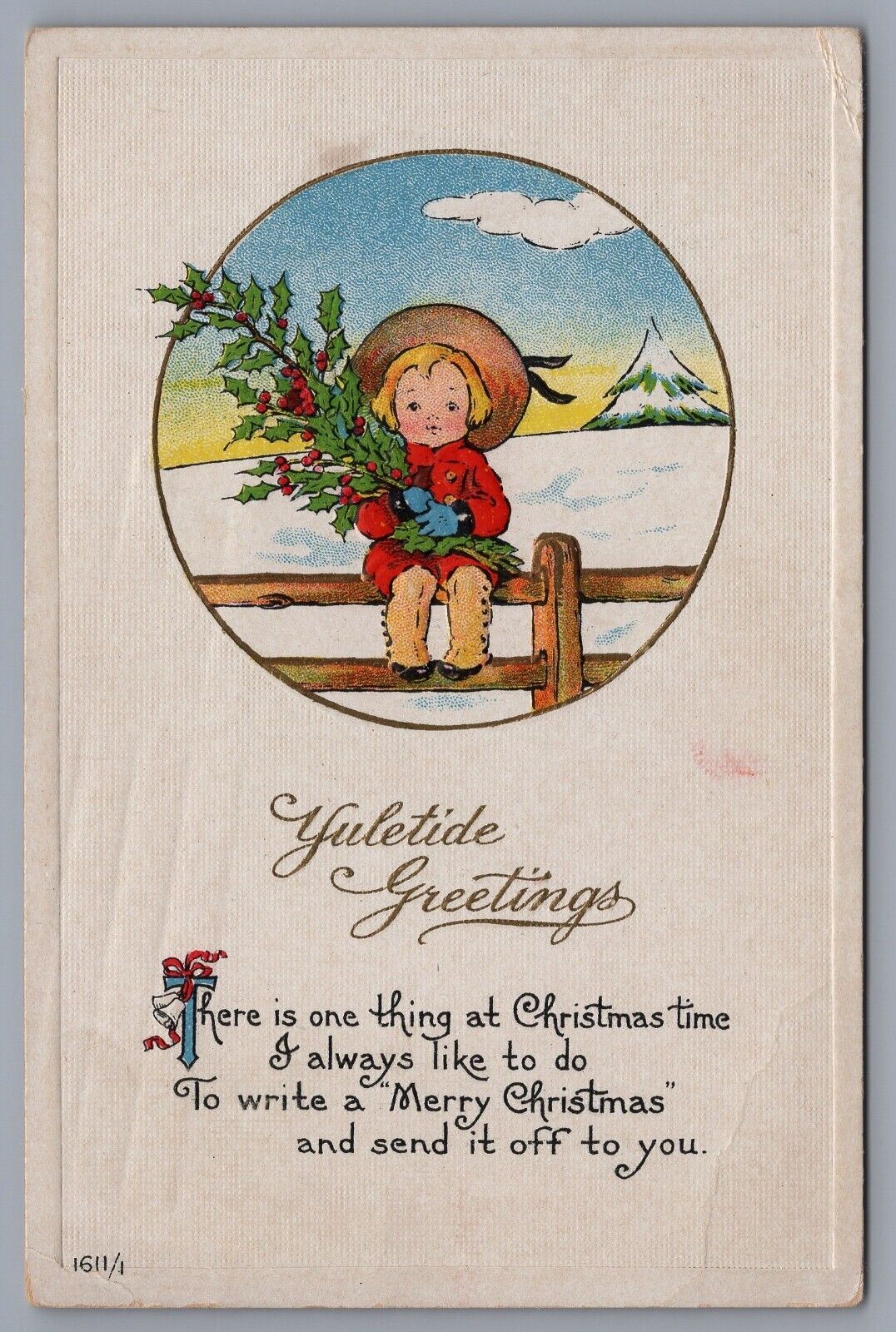 1916 Antique Christmas Card Postcard Yuletide Greetings Dutch Boy Providence RI
