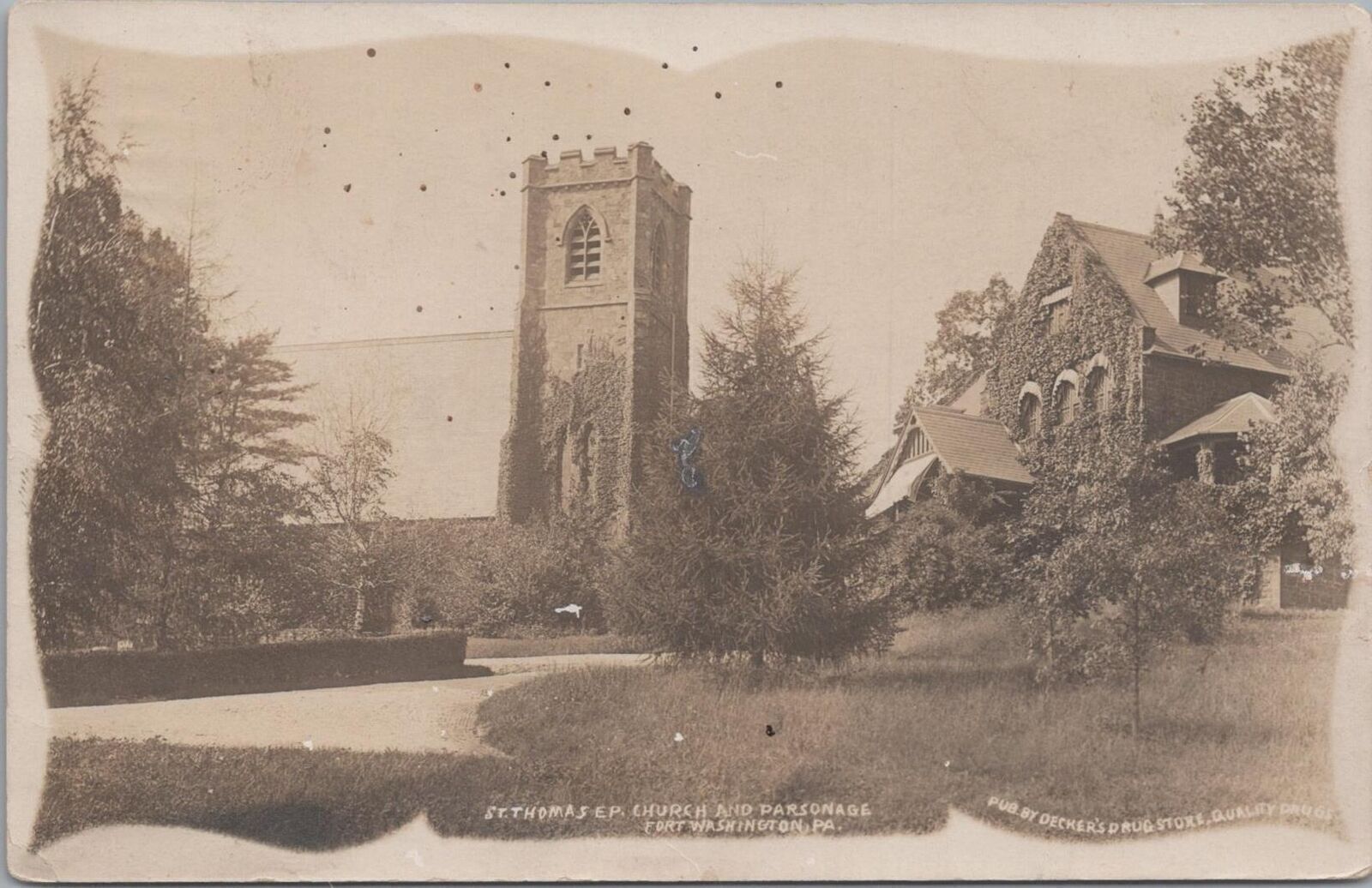 RPPC Postcard St Thomas Church and Parsonage Fort Washington PA 