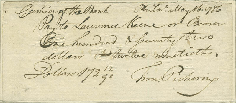 TIMOTHY PICKERING - PROMISSORY NOTE SIGNED 05/16/1786