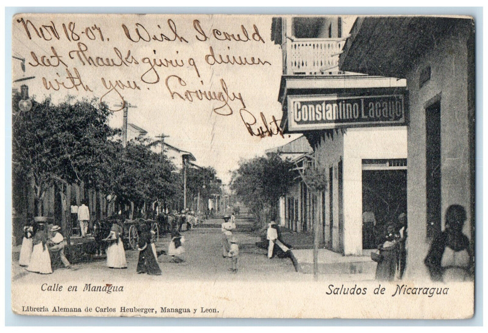 1907 Street In Managua Greetings From Nicaragua Posted Antique Postcard
