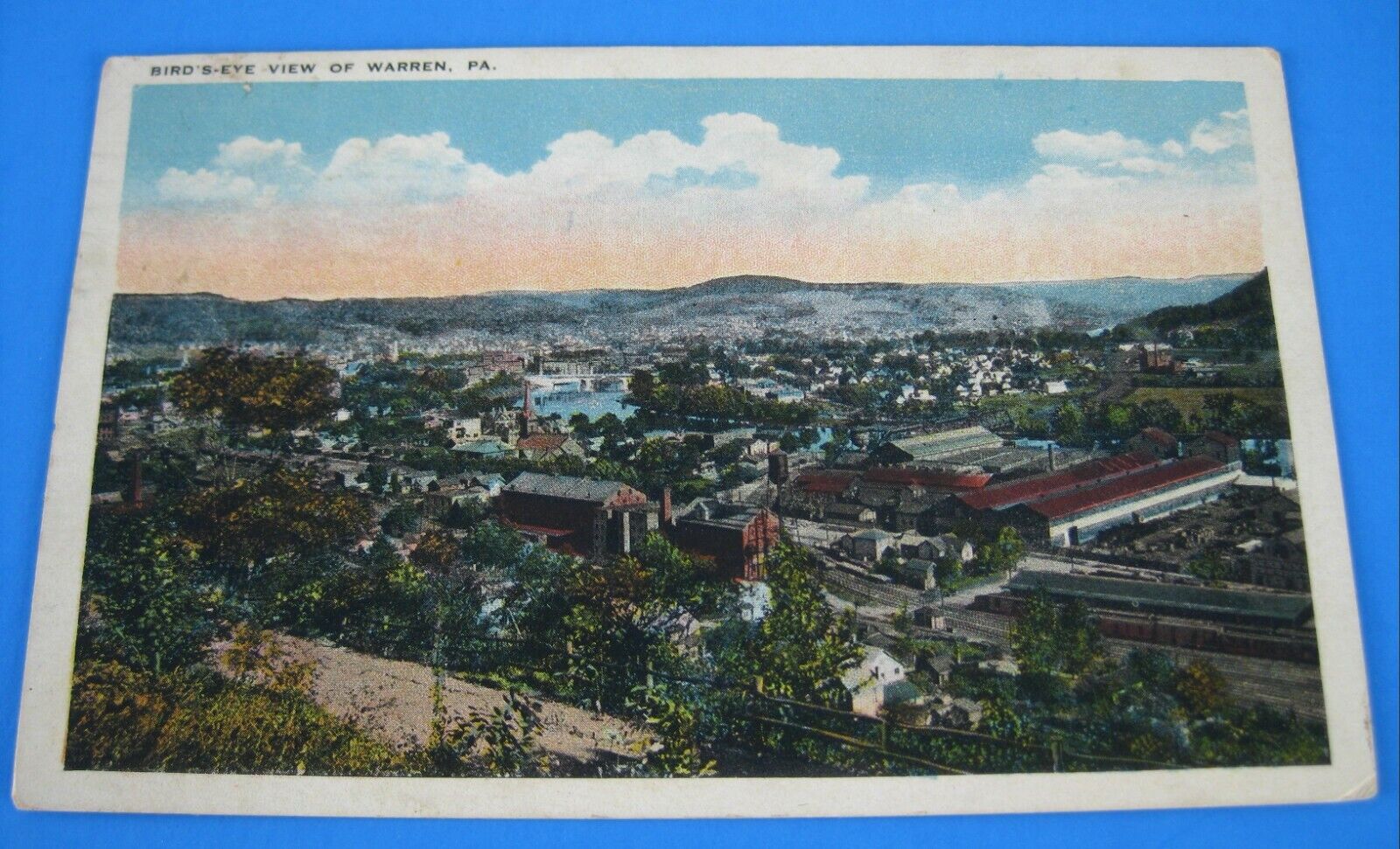 Warren Pennsylvania Postcard Bird\'s Eye View of the Town Old vintage 1910s card