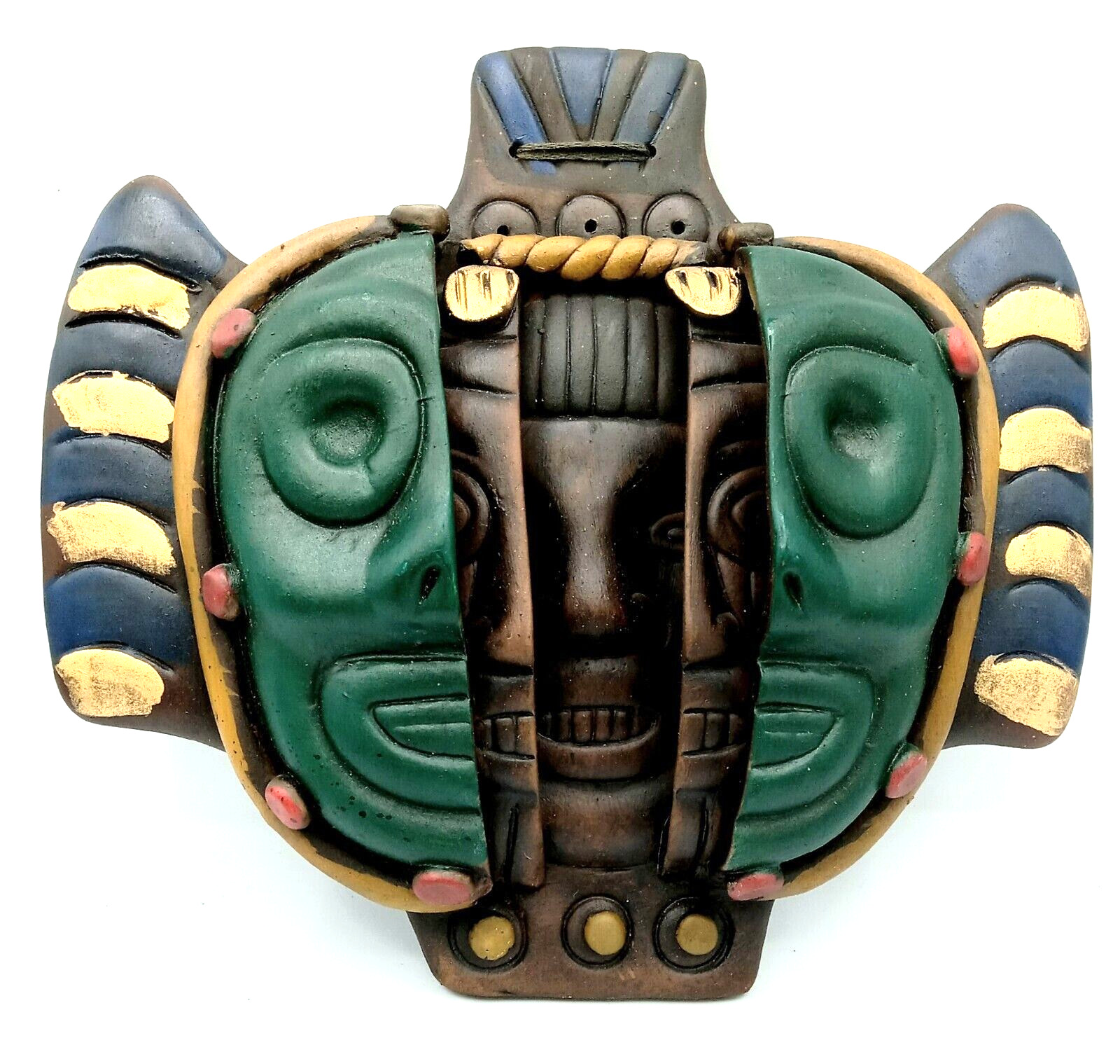 3D Mask Three Ages of Man Wall Hanging Aztec Mayan Mexican Ceramic Wall Art