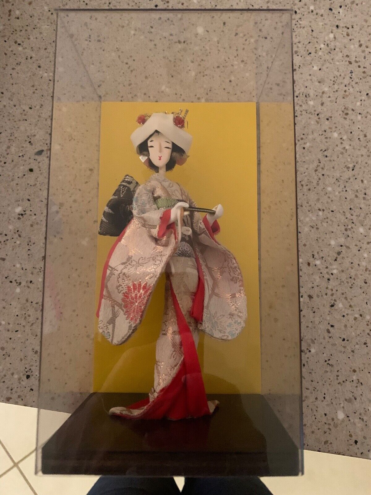 Vintage Japanese Geisha Doll in Plastic Box JAPAN 1970\'s Wood/Fabric/Plastic