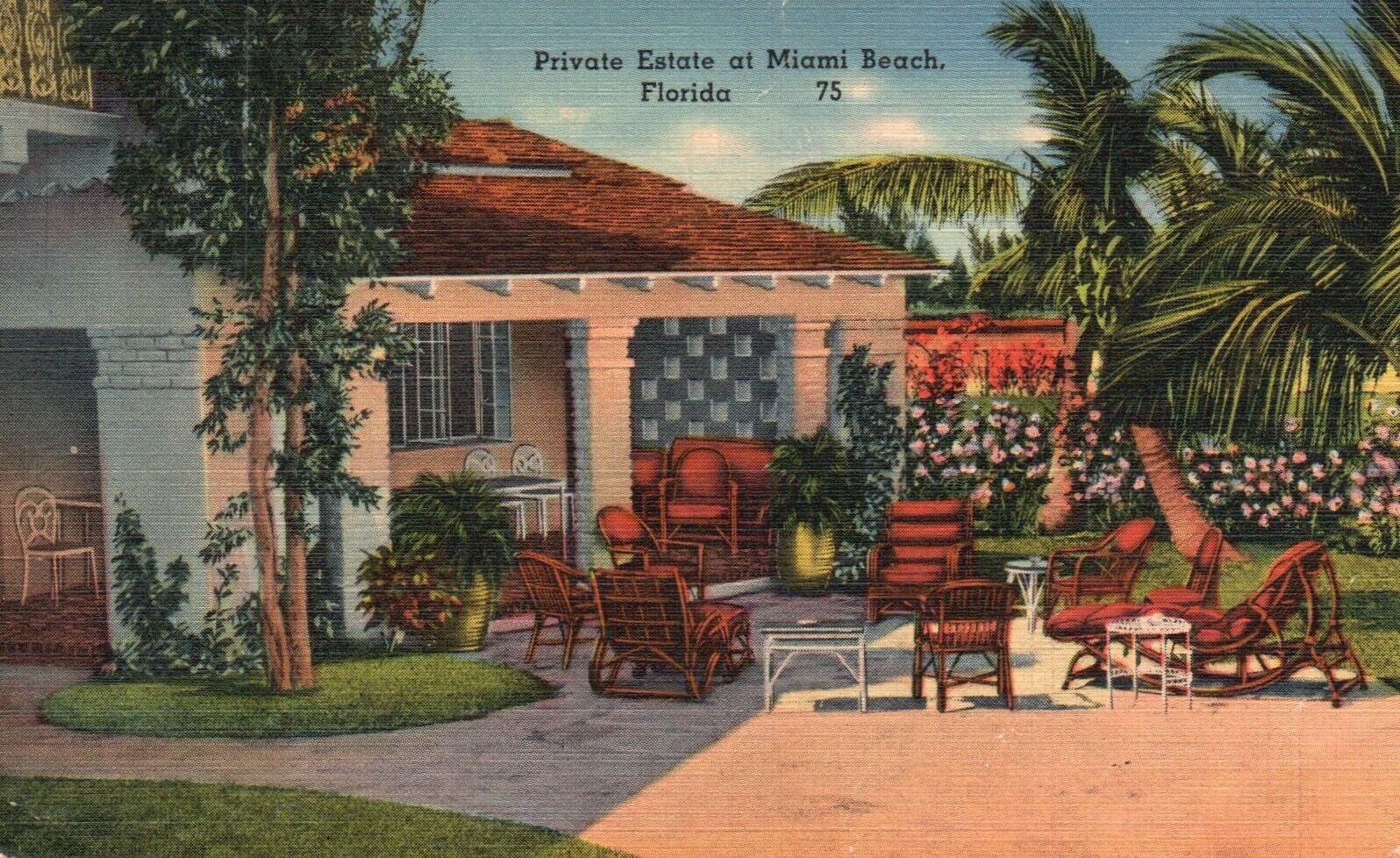 Postcard FL Private Estate at Miami Beach Posted 1941 Linen Vintage PC H8221