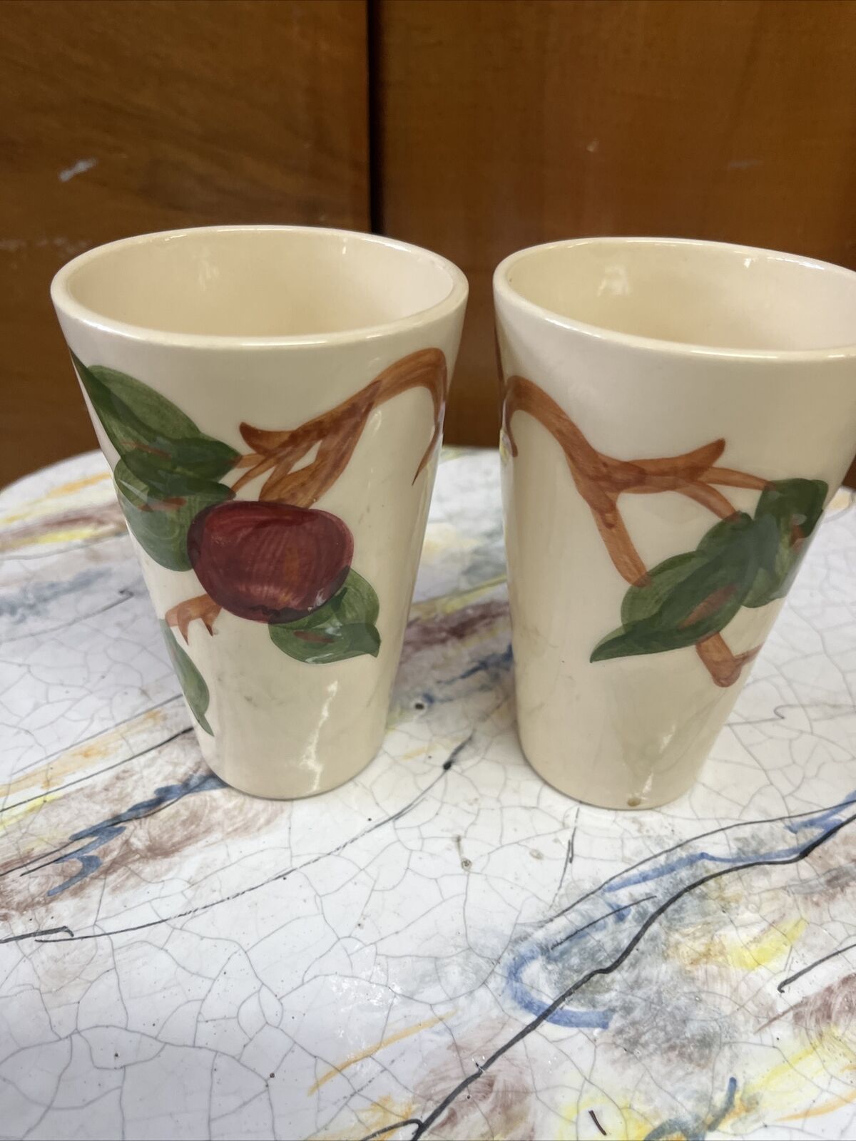 Franciscan Red apple pair of ceramic tumblers tall 