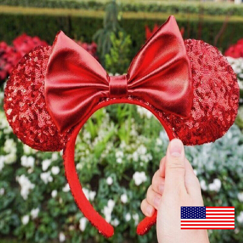 US Disney Parks Mickey Minnie Ears Pirate Disneyland Red Sequin Bow Headband